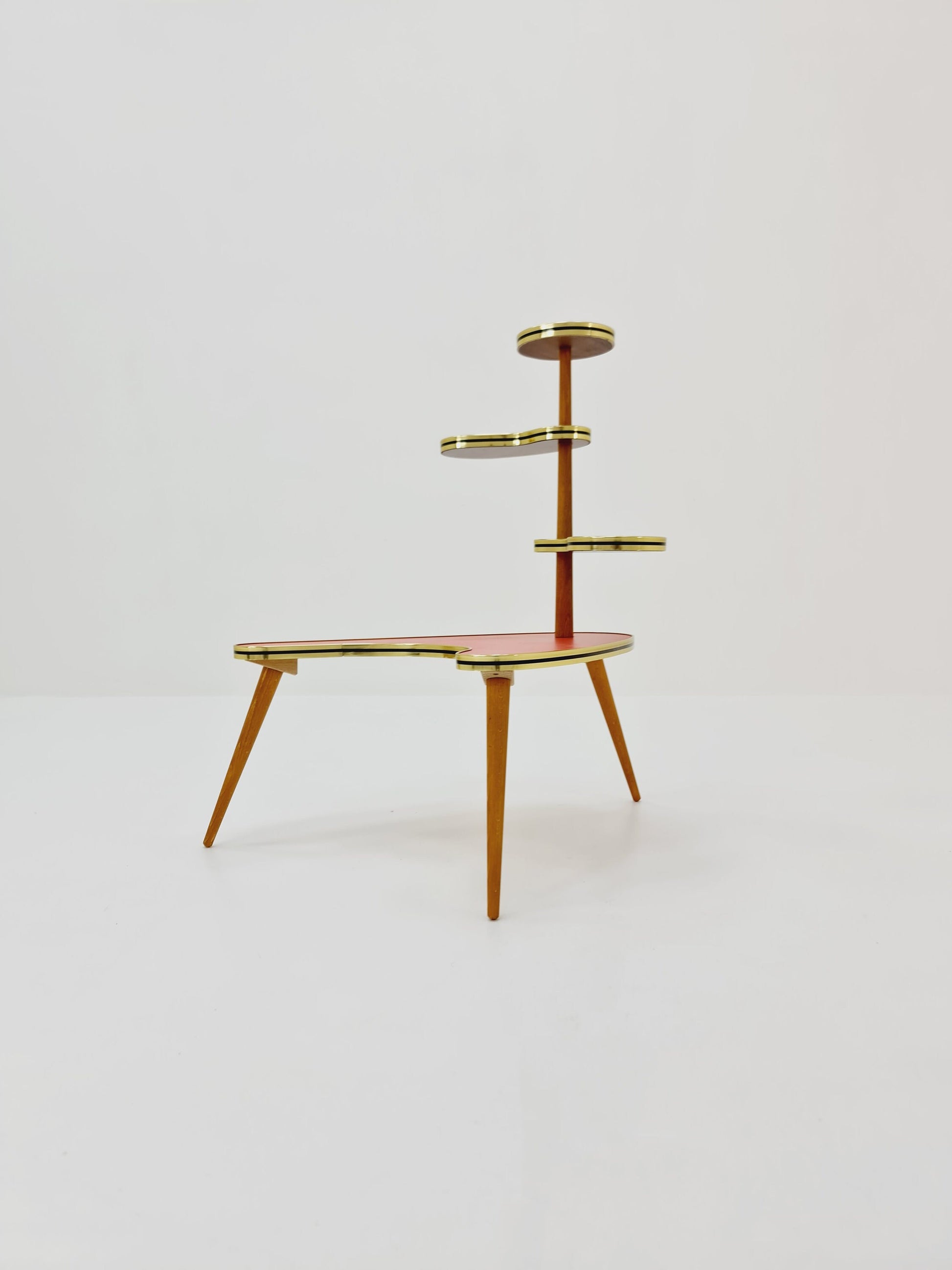 1950s German Plant Stand, Colorful Vintage Mid-Century Minimalist Indoor Plant Stand Side Table Retro flower table