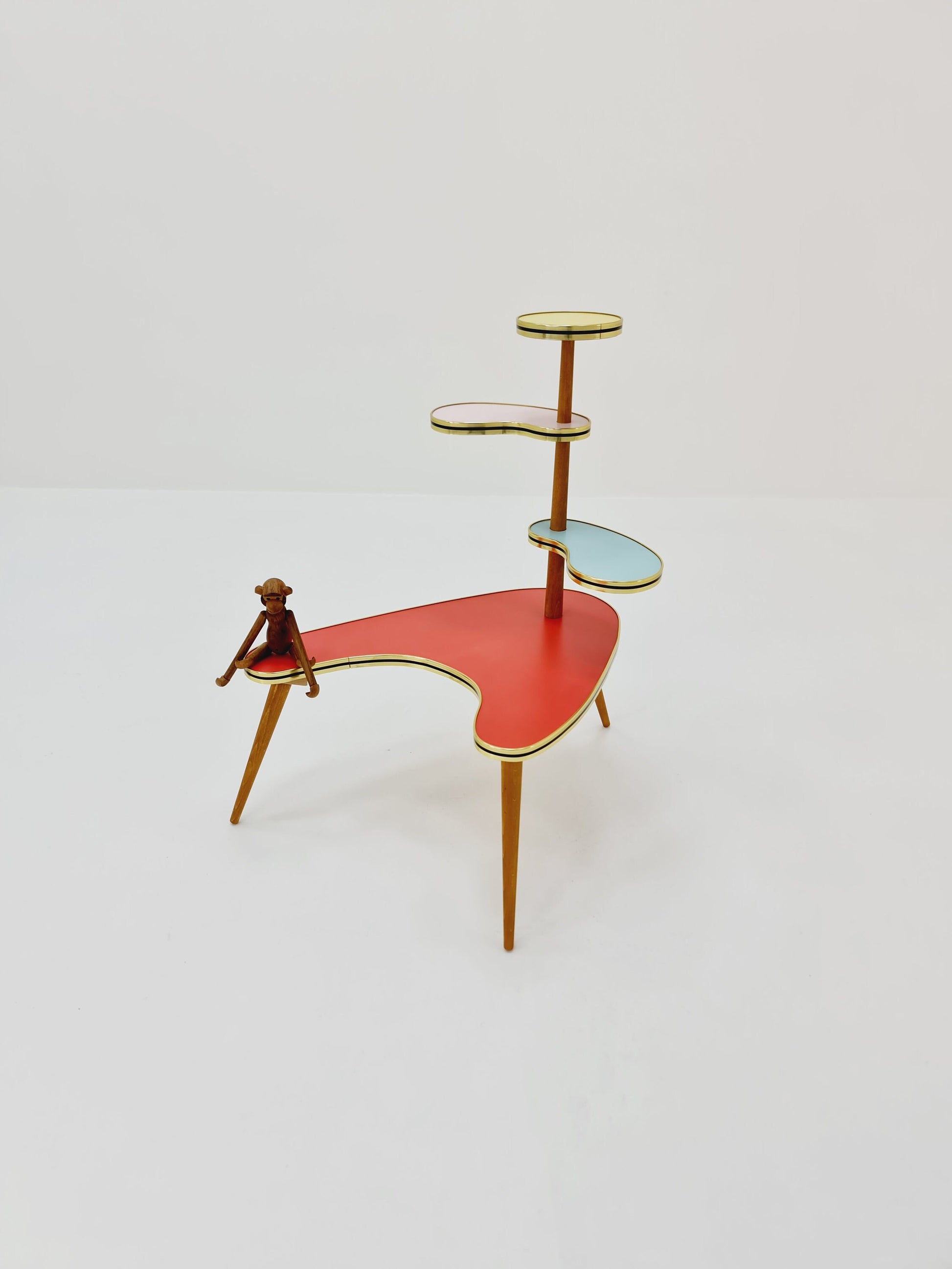 1950s German Plant Stand, Colorful Vintage Mid-Century Minimalist Indoor Plant Stand Side Table Retro flower table