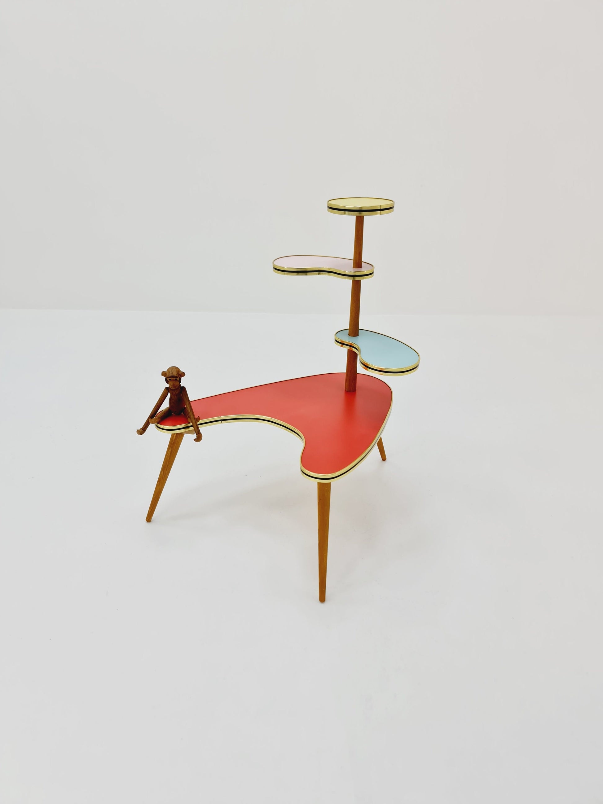 1950s German Plant Stand, Colorful Vintage Mid-Century Minimalist Indoor Plant Stand Side Table Retro flower table