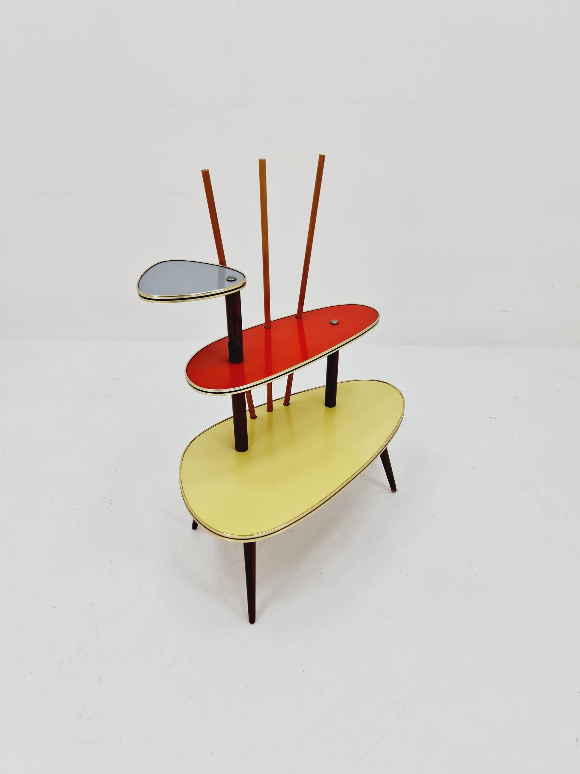 Big 1950s German Plant Stand, Colorful Vintage Mid-Century Minimalist Indoor Plant Stand Side Table Retro flower table