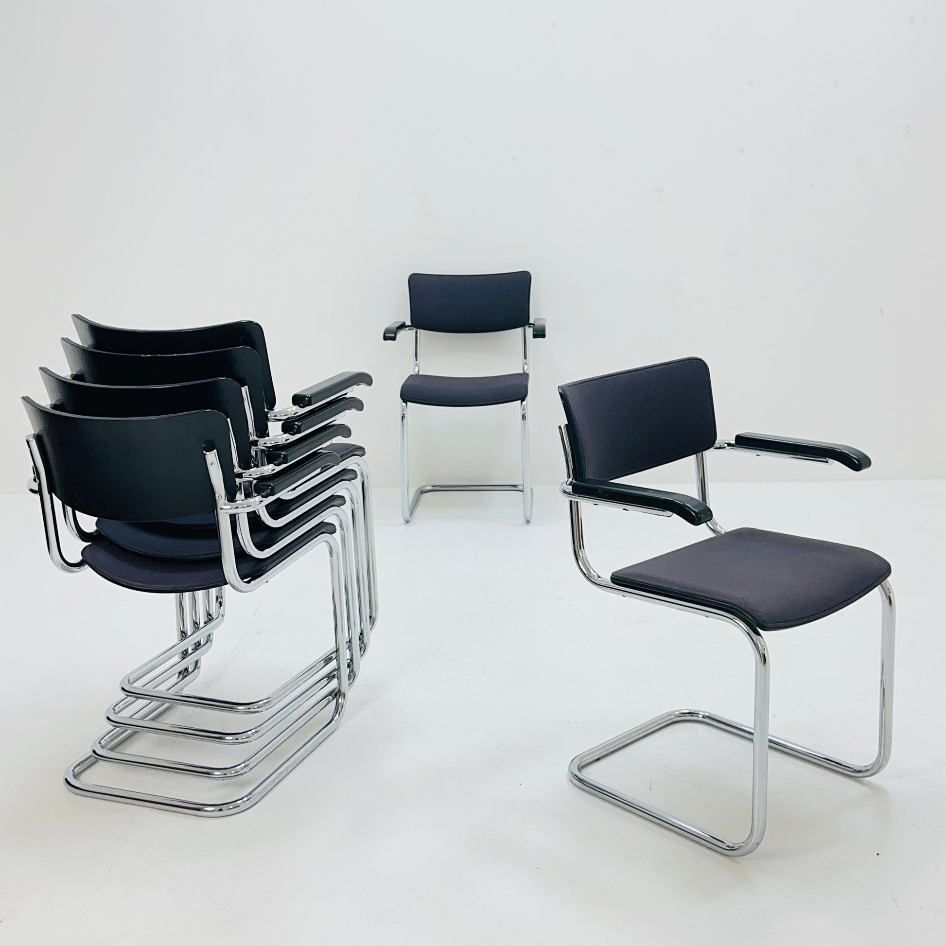 Set of 6 Mid century Bauhaus design armchairs designed by mart stam for Thonet 1980s Germany