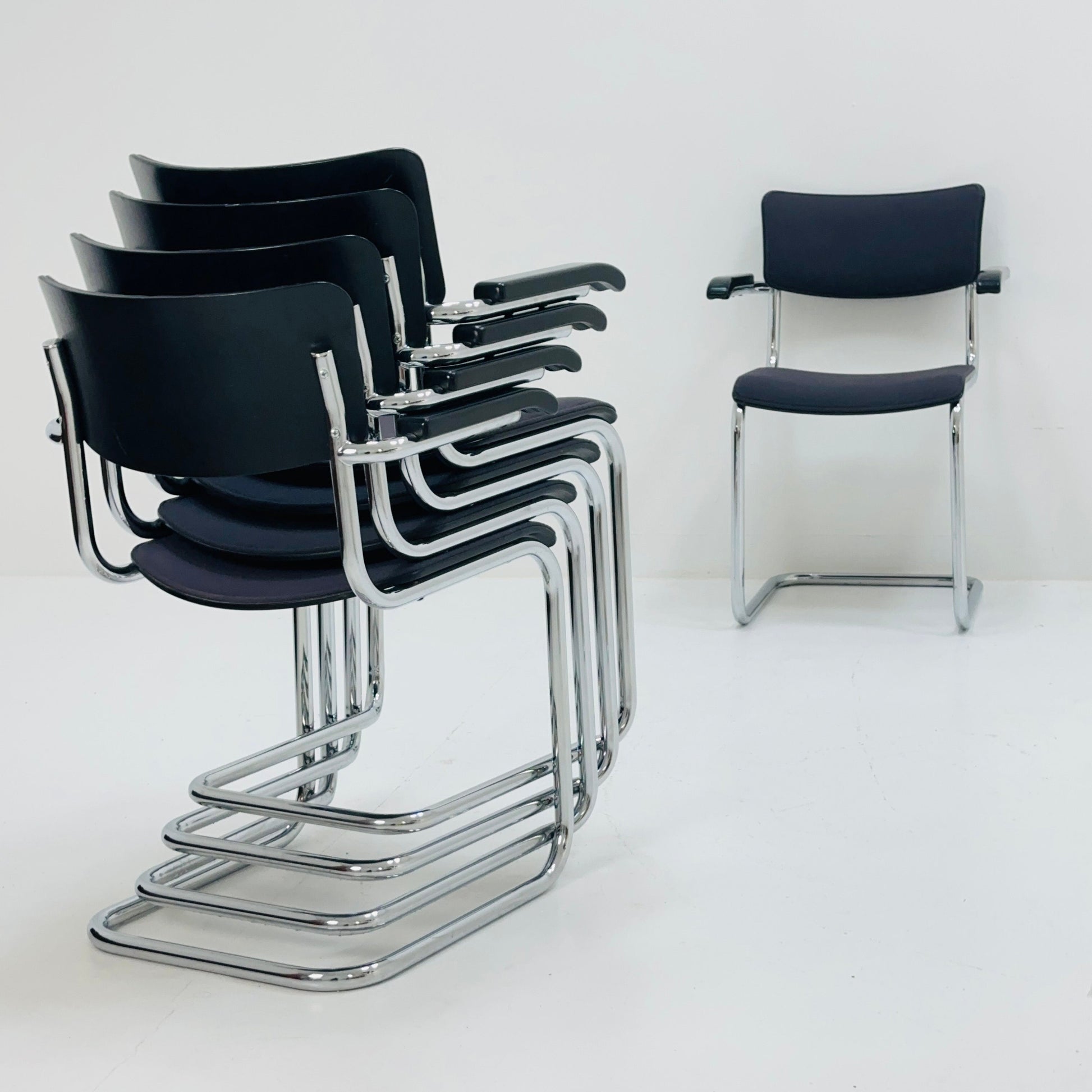 Set of 6 Mid century Bauhaus design armchairs designed by mart stam for Thonet 1980s Germany