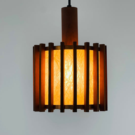 1 of 2 mid-century ceiling lamps made of teak wood and copper, 1960s, Denmark