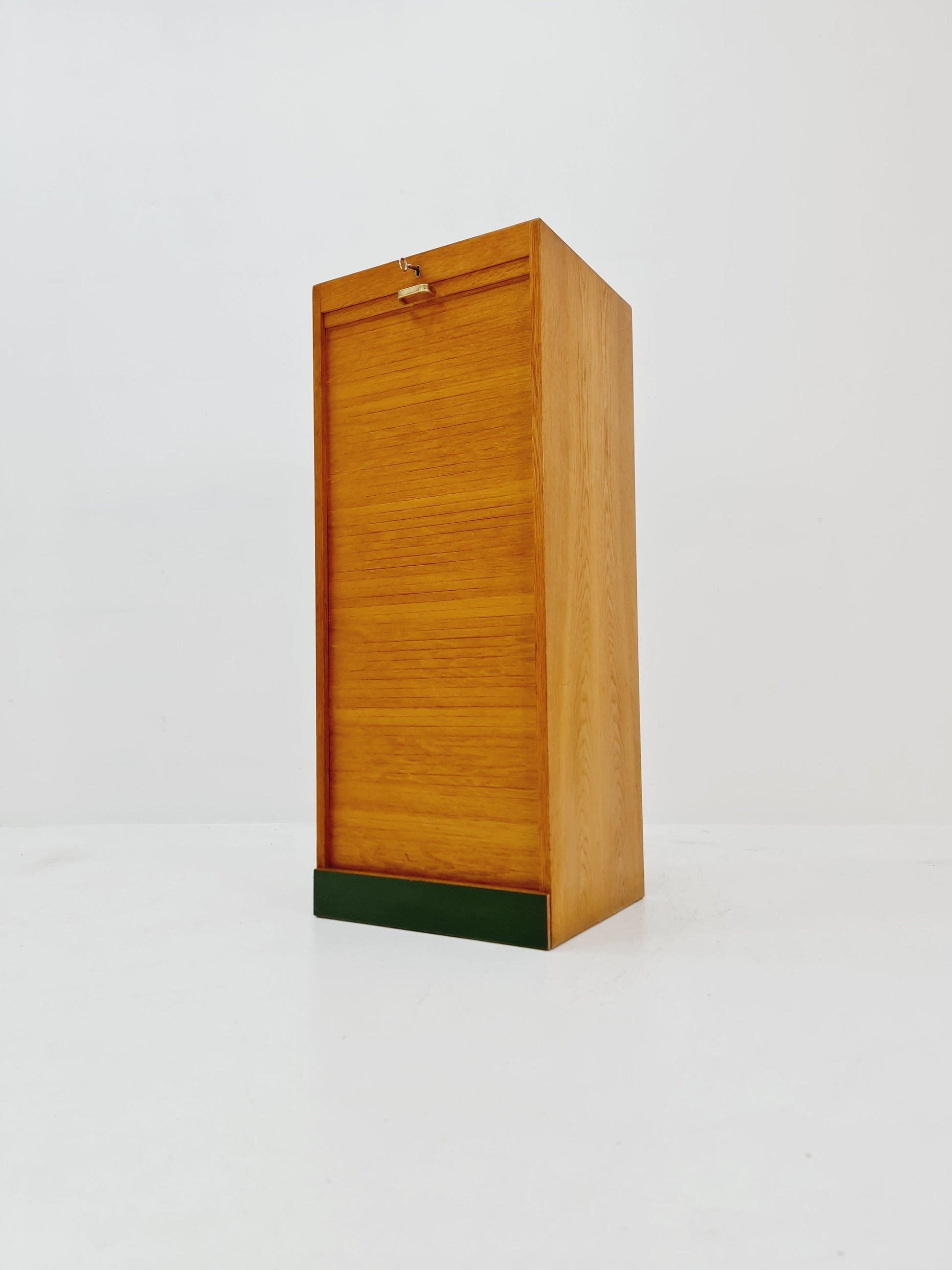 Mid century German roll document cabinet in Oak Wood by MW Büro Möbel , 1950s