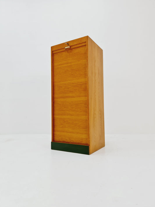 Mid century German roll document cabinet in Oak Wood by MW Büro Möbel , 1950s