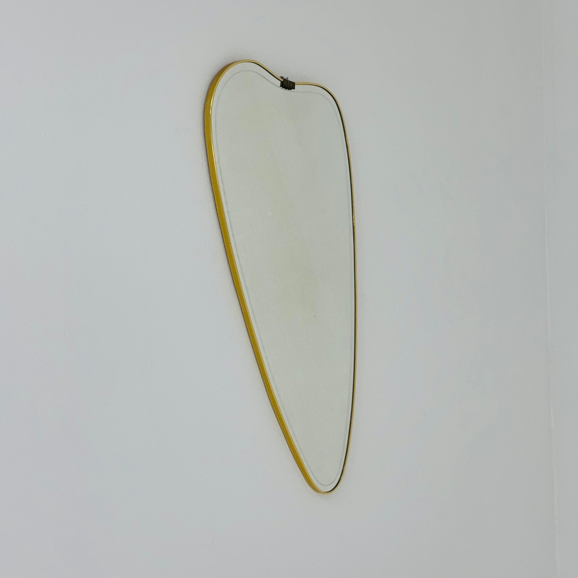 Mid Century XXL asymmetric German brass Original kidney wall mirror from the 60s