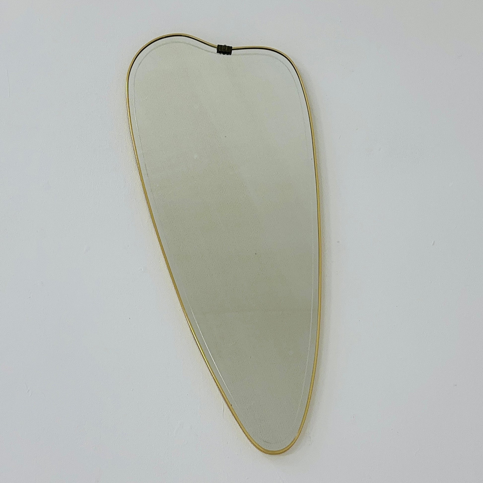 Mid Century XXL asymmetric German brass Original kidney wall mirror from the 60s