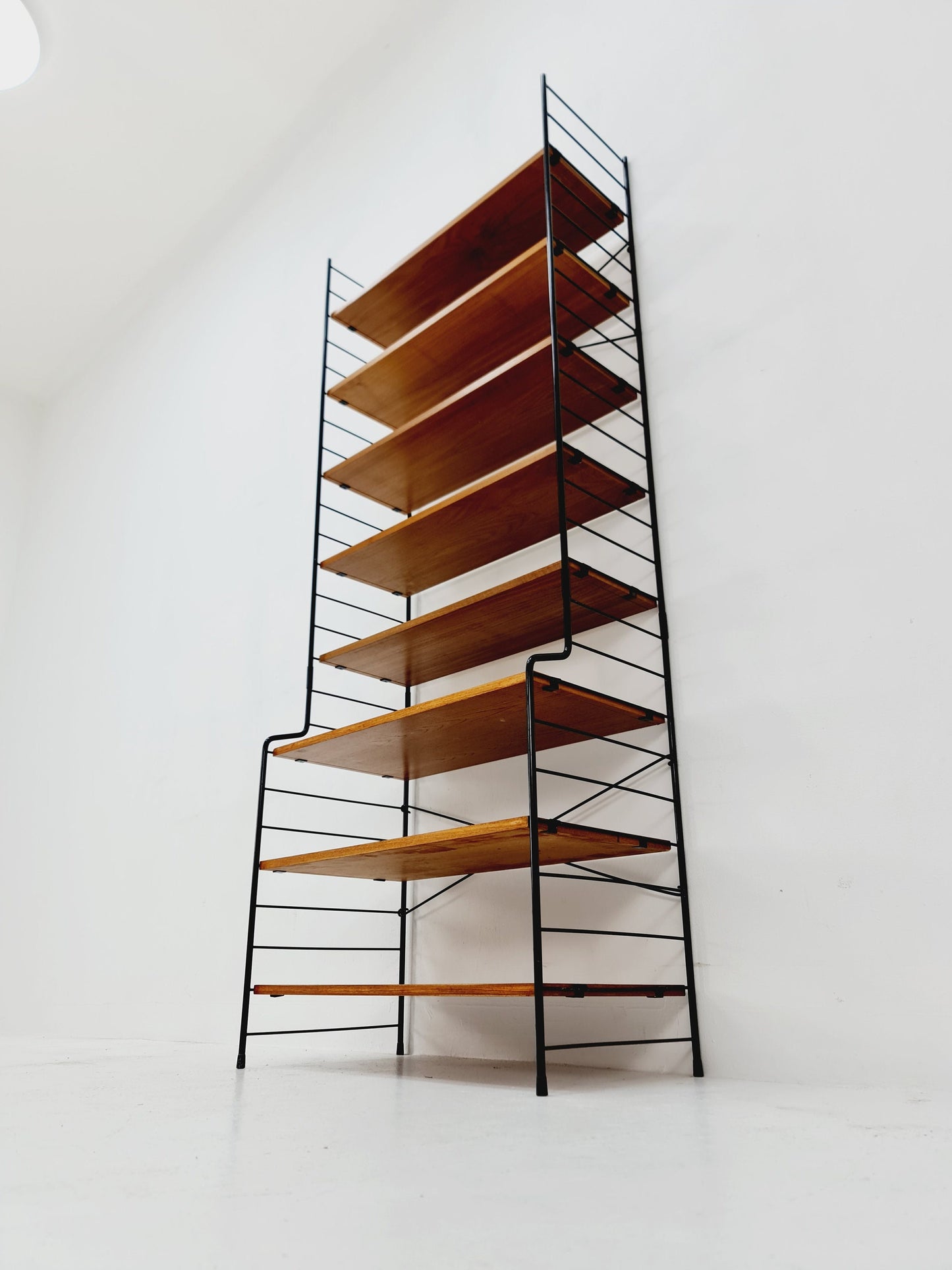 Freestanding vintage string bookshelf in Teak, 1950s by WHB Germnay