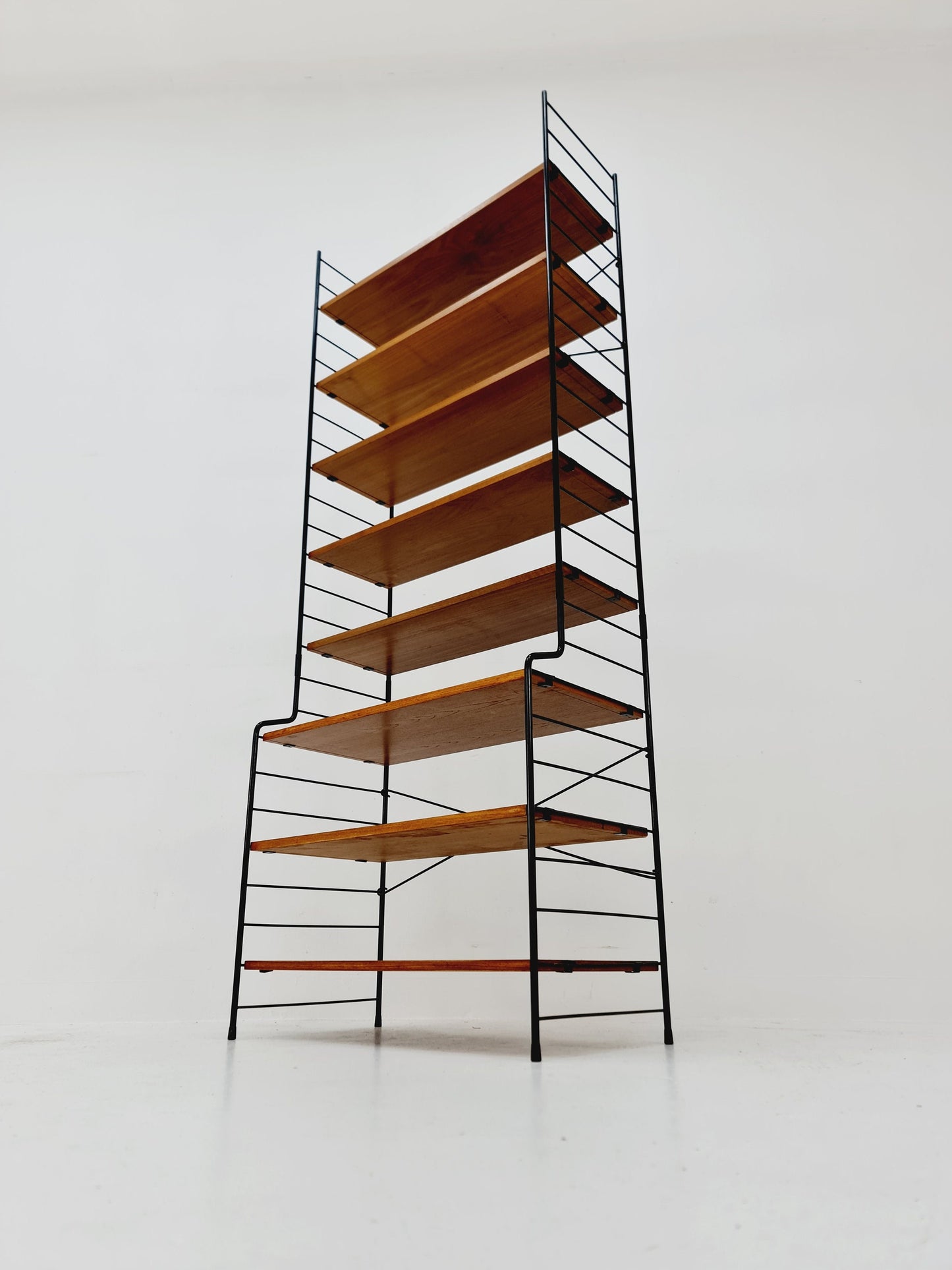 Freestanding vintage string bookshelf in Teak, 1950s by WHB Germnay