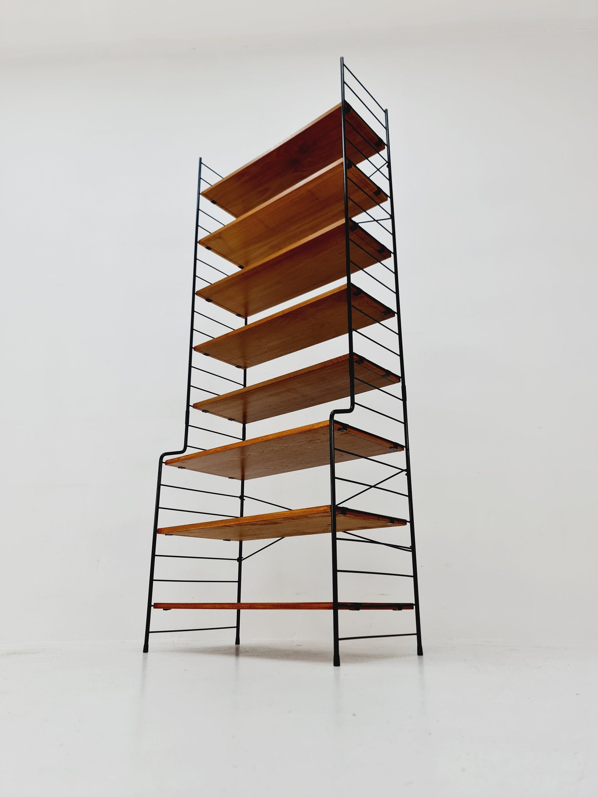 Freestanding vintage string bookshelf in Teak, 1950s by WHB Germnay