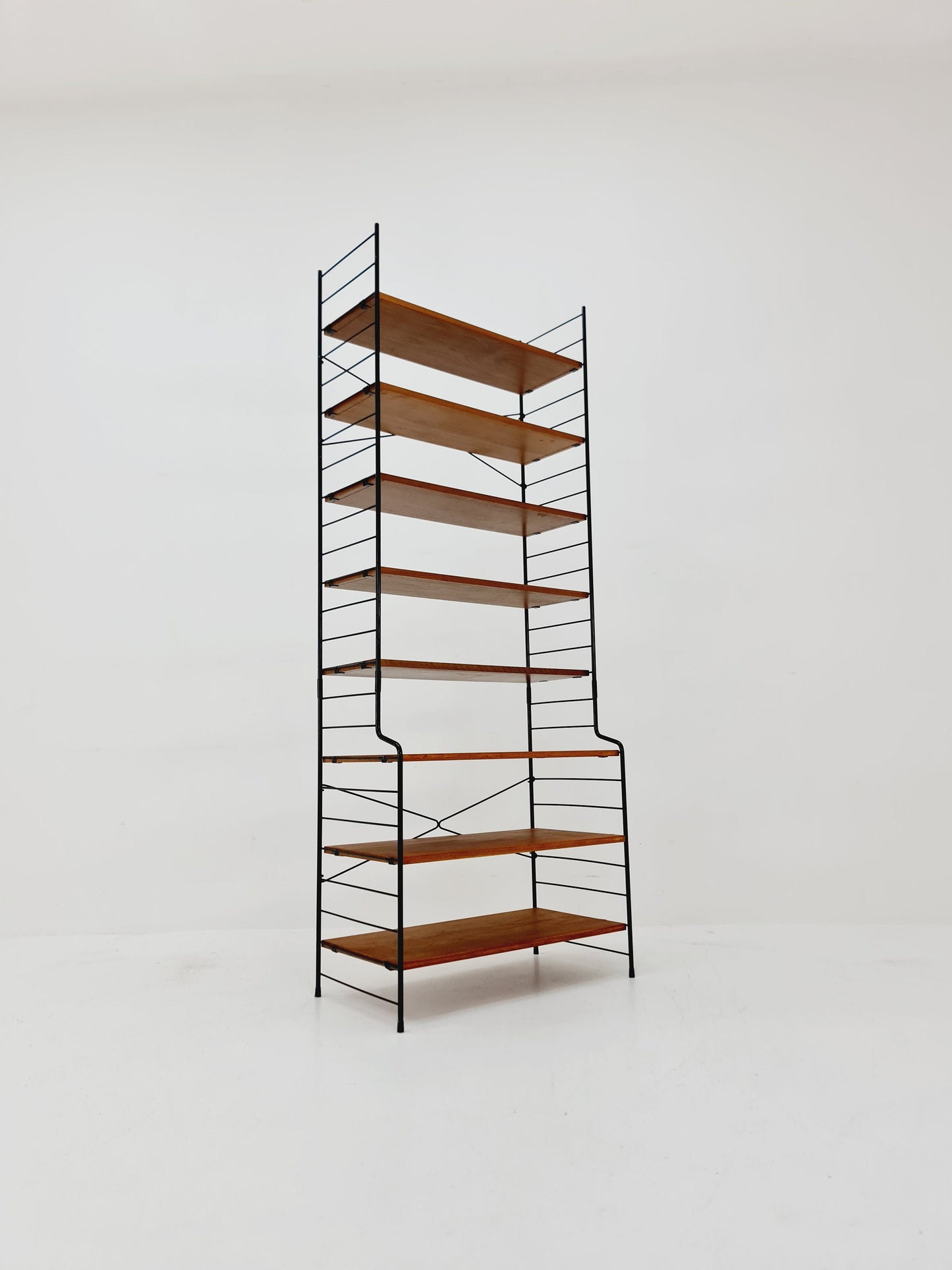 Freestanding vintage string bookshelf in Teak, 1950s by WHB Germnay
