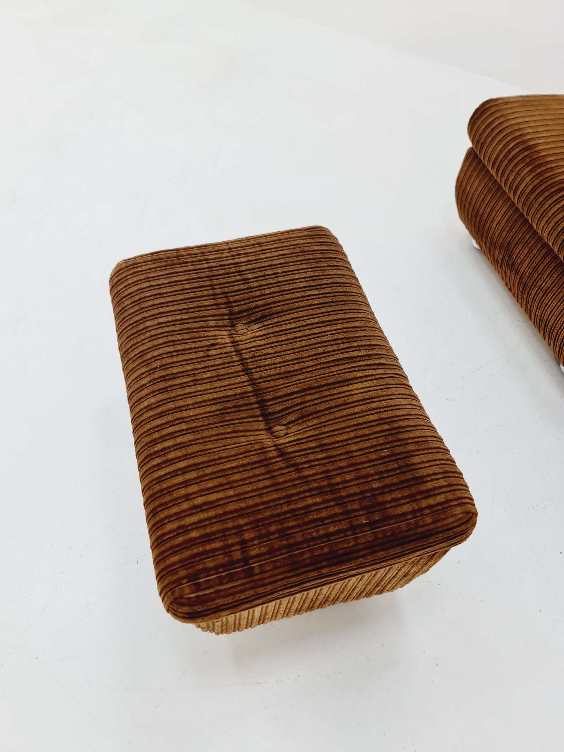 German Space age Set of 3 modular sofa/couch in brown Manchester fabric by Schwämmle Möbel, 1970s