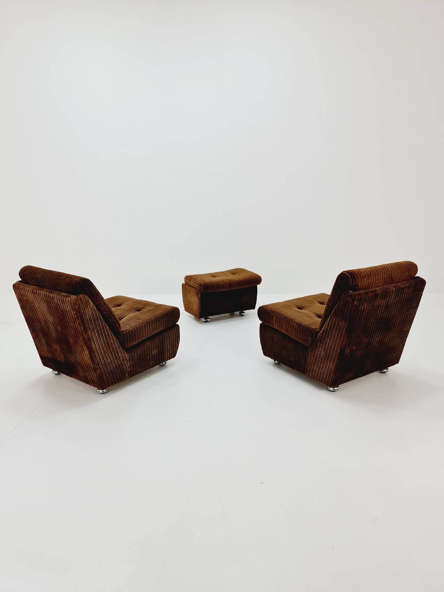 German Space age Set of 3 modular sofa/couch in brown Manchester fabric by Schwämmle Möbel, 1970s