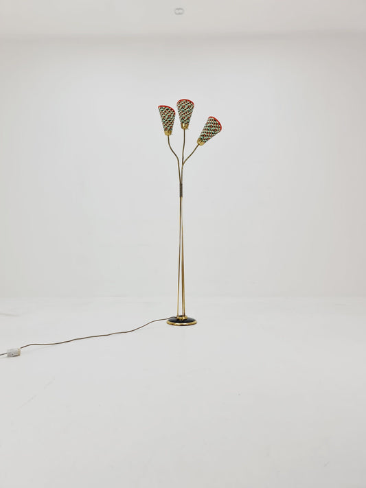German Modern three flex arms brass floor lamp, tütenlampe, 1950s