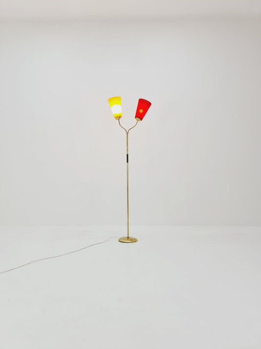 Mid century brass German Arc floor lamp with flex arms, 1960s