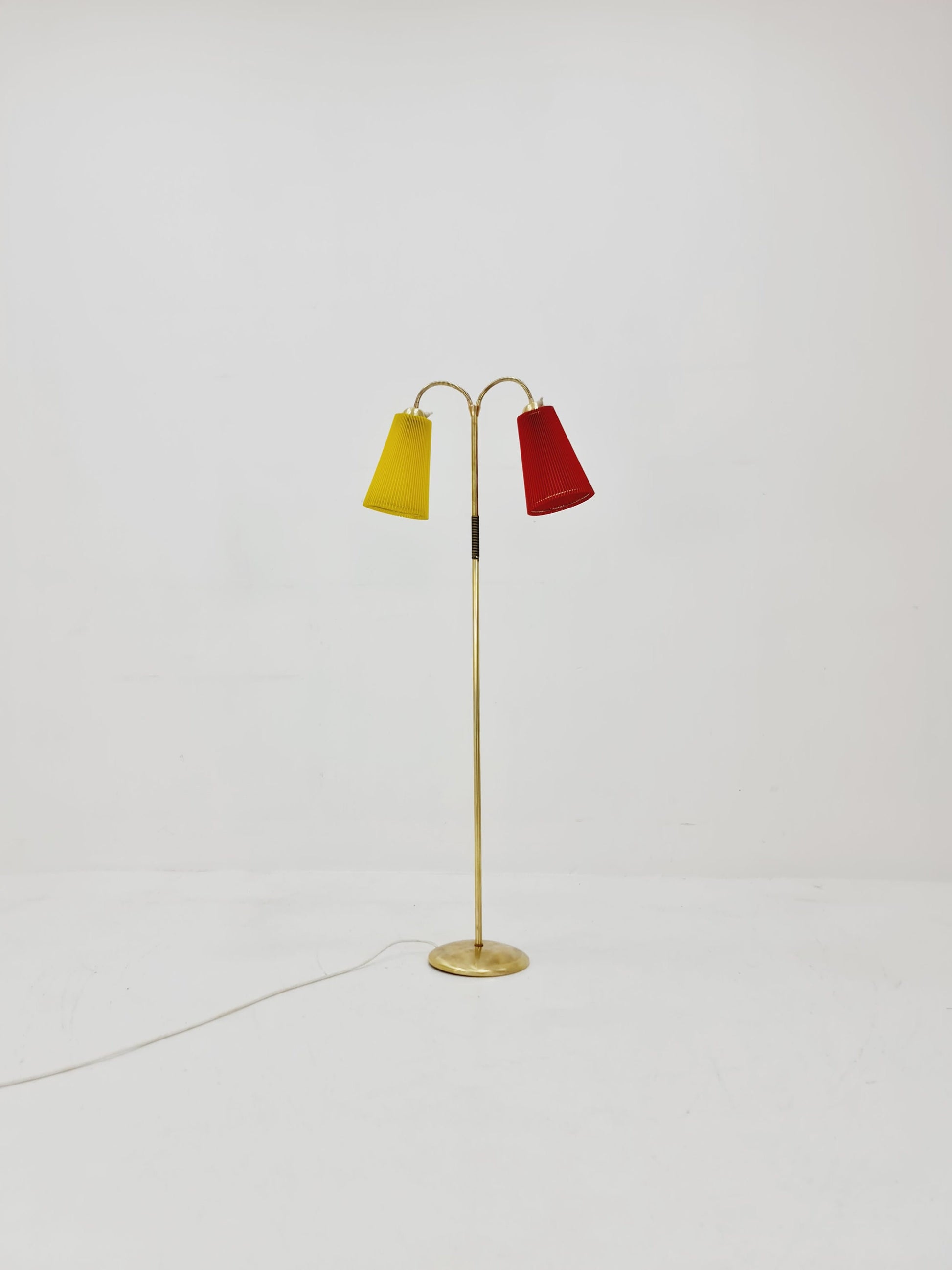 Mid century brass German Arc floor lamp with flex arms, 1960s
