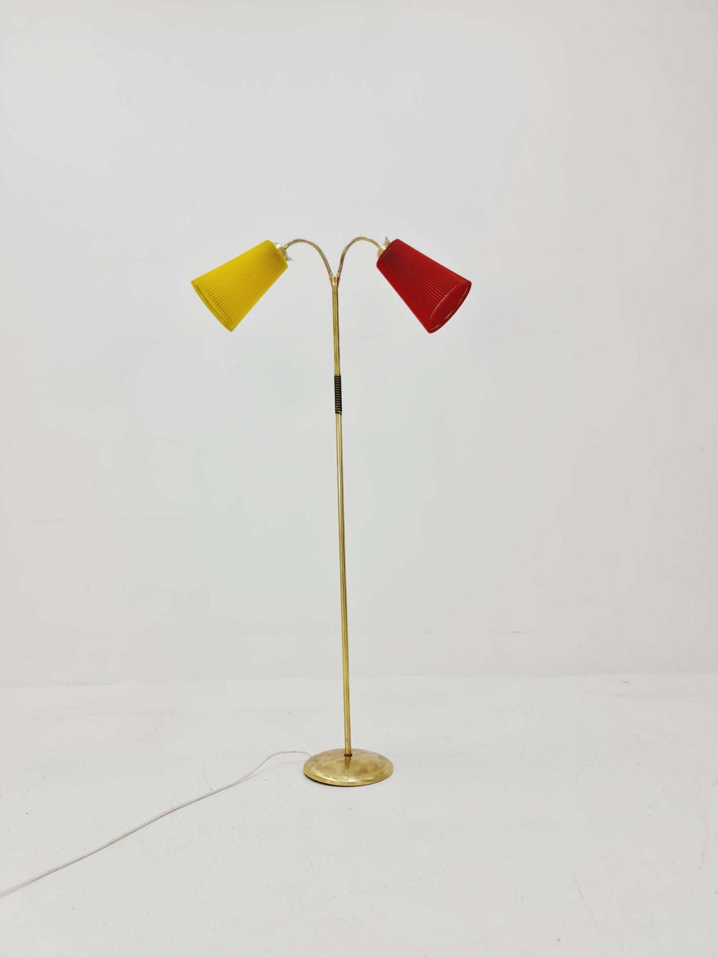 Mid century brass German Arc floor lamp with flex arms, 1960s