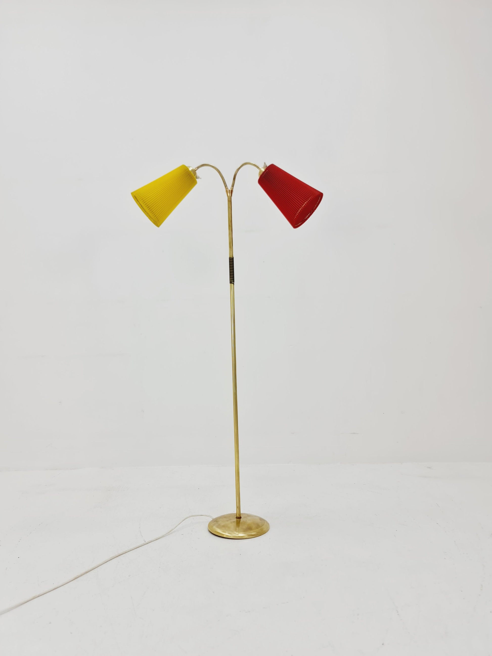 Mid century brass German Arc floor lamp with flex arms, 1960s