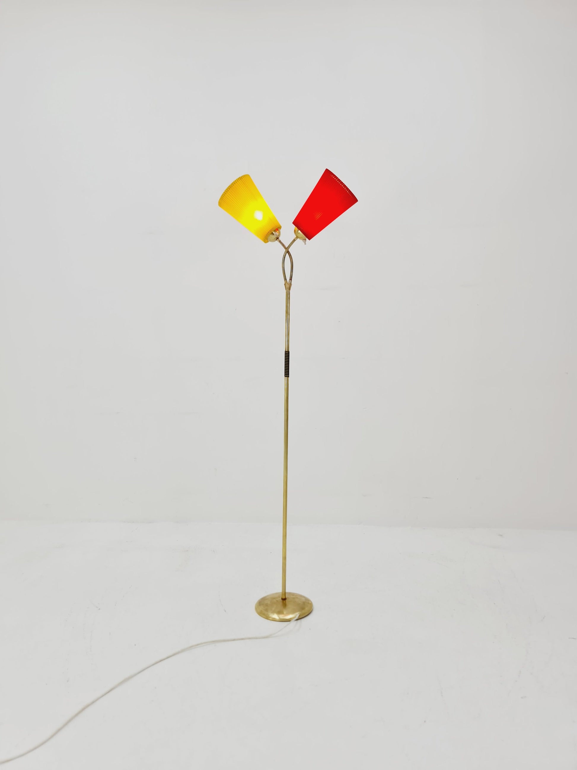 Mid century brass German Arc floor lamp with flex arms, 1960s