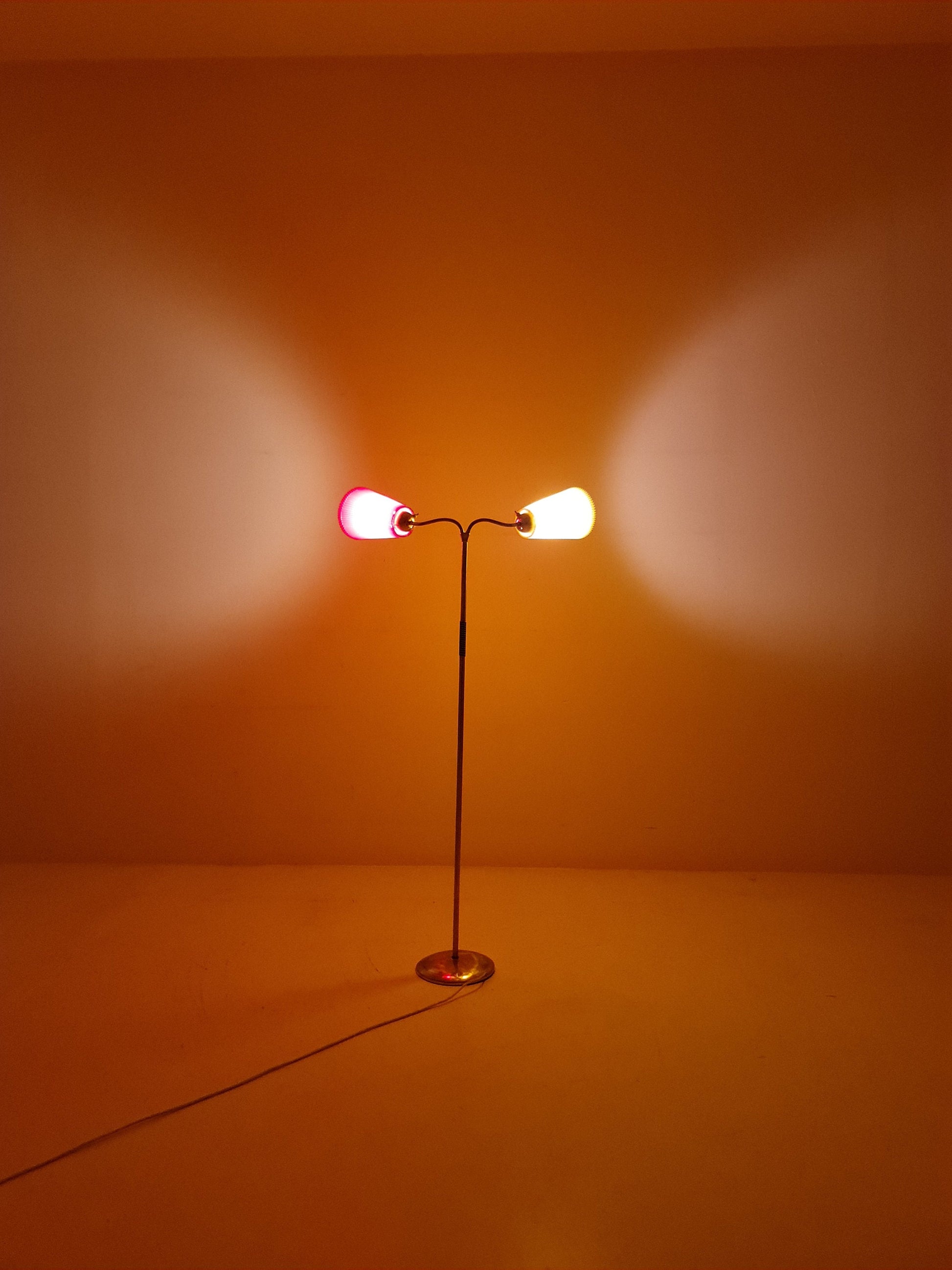 Mid century brass German Arc floor lamp with flex arms, 1960s