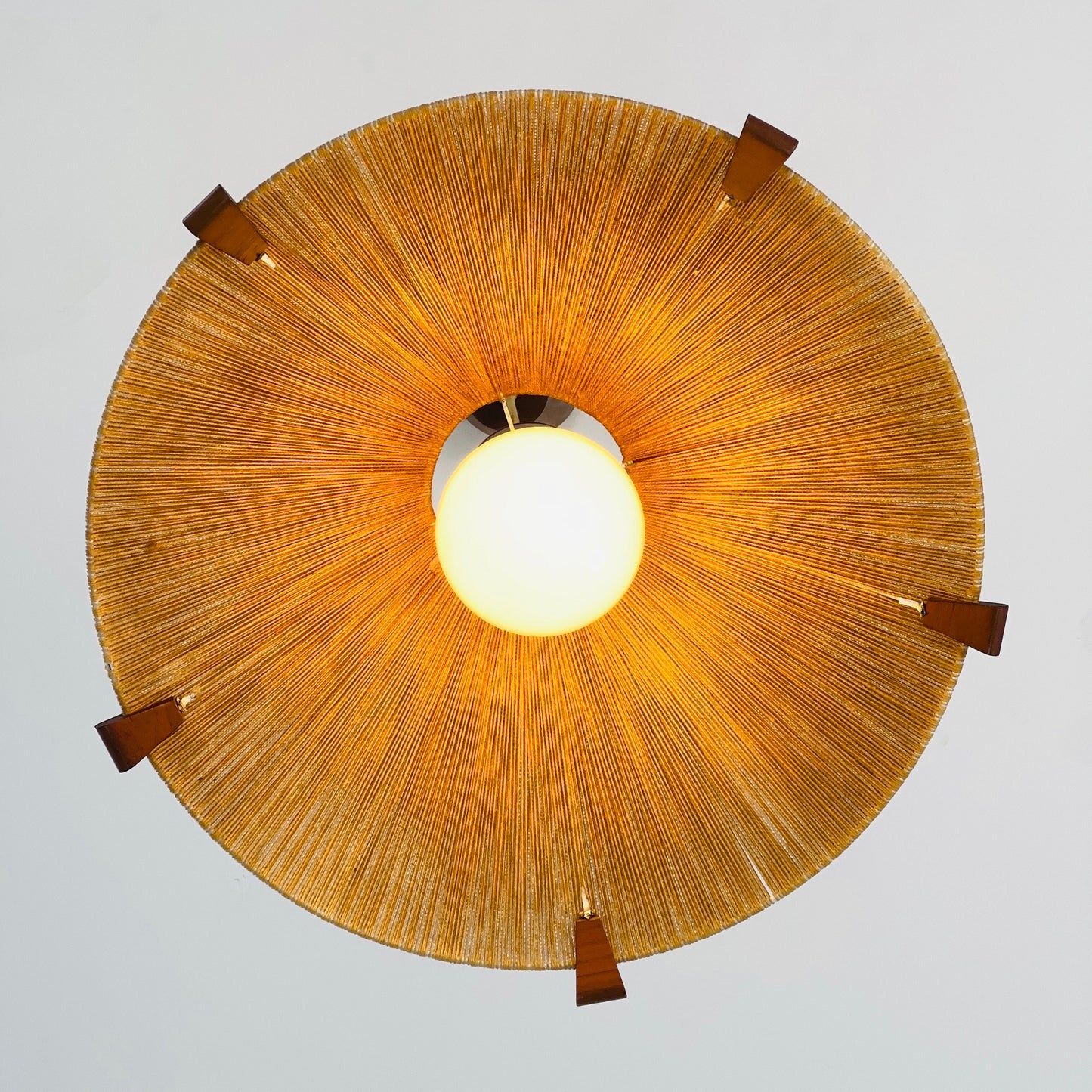 Mid-Century Modern raffia bast and teak pendant lamp by Temde Denmark, 1960s