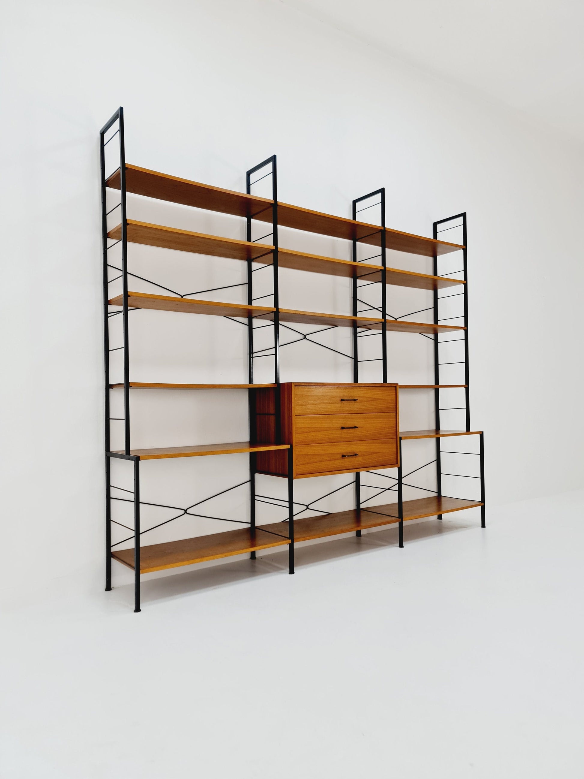 Mid century String shelf-system, bookcase Walnut by WHB Germany, 1950s