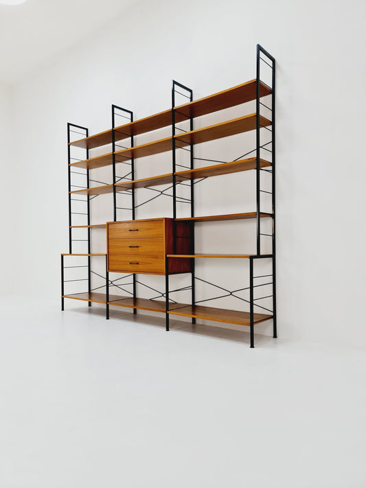 Mid century String shelf-system, bookcase Walnut by WHB Germany, 1950s