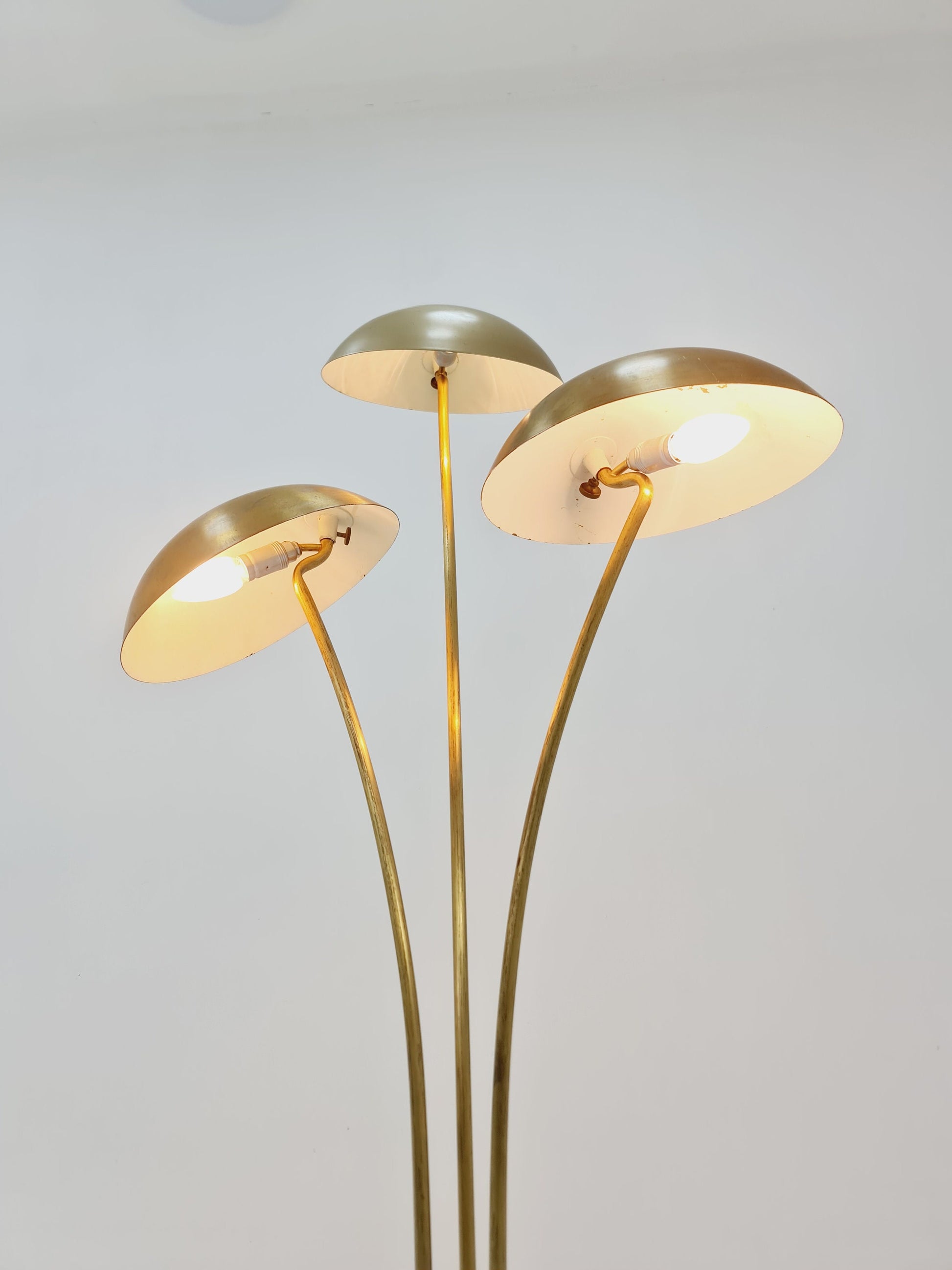 Mid century Swedish Modern Super Rare Brass floor lamp with three lampshades by Bröderna Malmström, 1950s