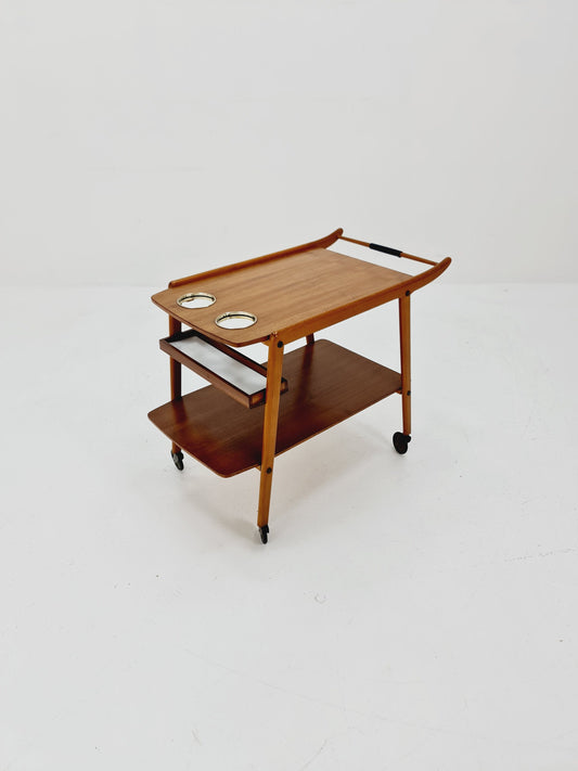 Vintage German mid century trolley bar cart in Walnut , 1960s