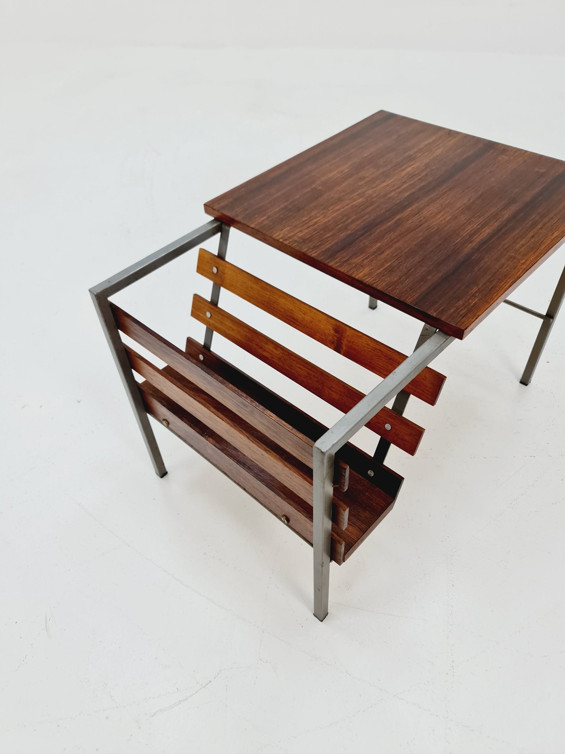 Midcentury Rosewood Vintage Side table/ Bedside table/ Night stand with News Paper shelf straight from the sixties