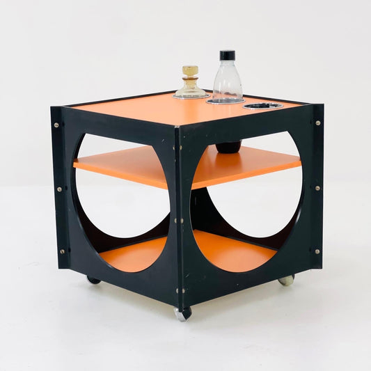 Space Age Orange and black Vintage Plastic Bar Cart/trolley made in Germany 1970s
