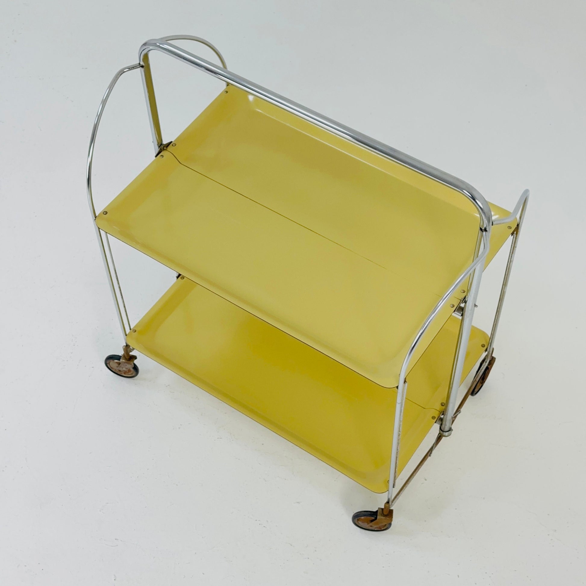 Mid century / Retro Folding yellow tea trolley /Serving trolley 1960-70s.