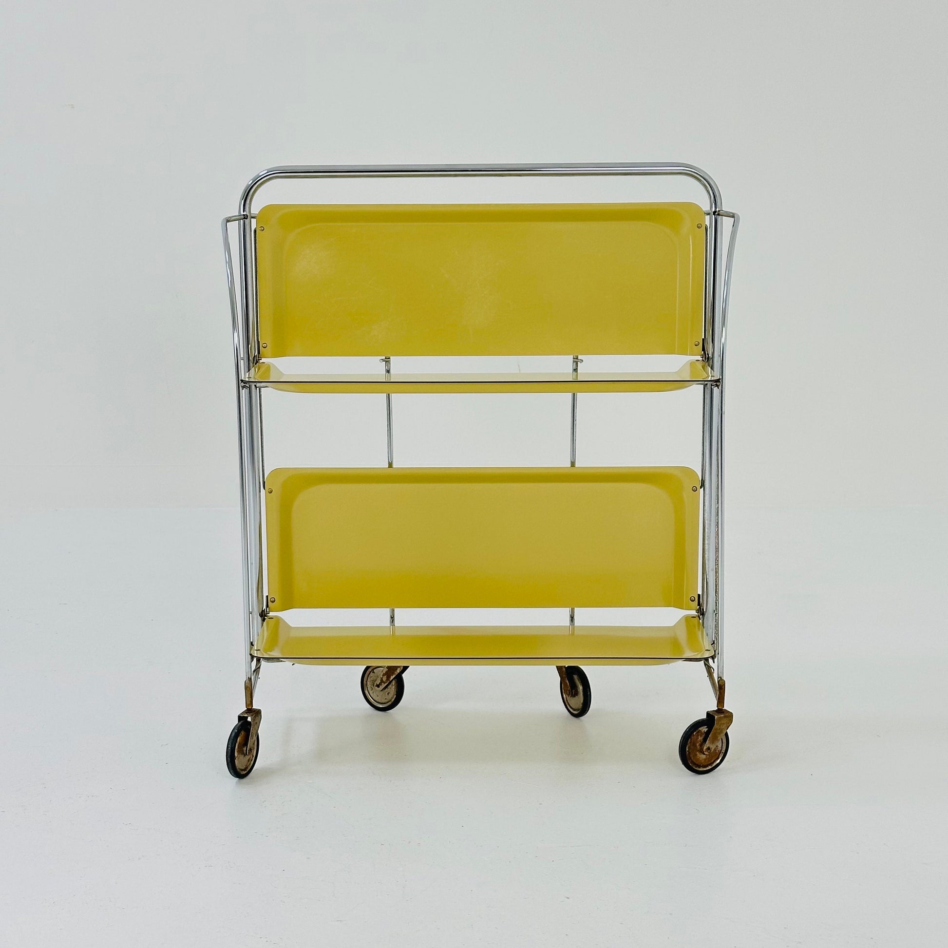 Mid century / Retro Folding yellow tea trolley /Serving trolley 1960-70s.