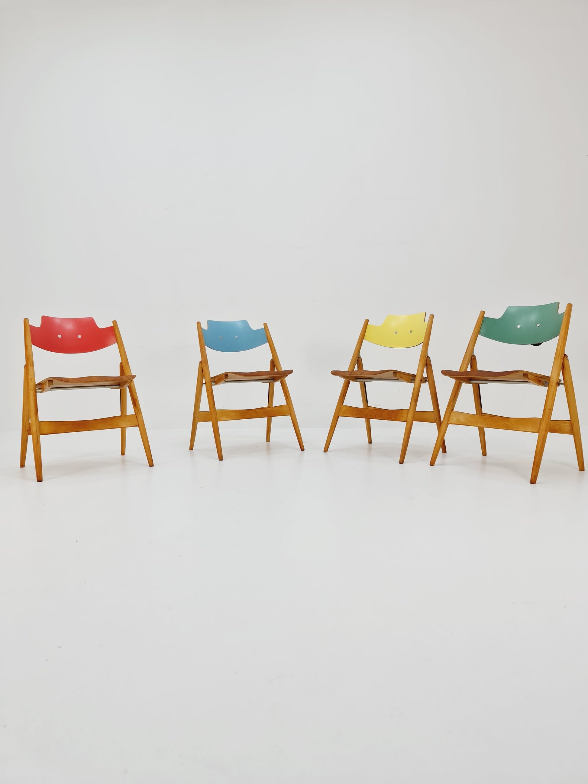 Austrian folding chair model SE18 by Egon Eiermann for Wilde & Spieth, 1950s Set of 4