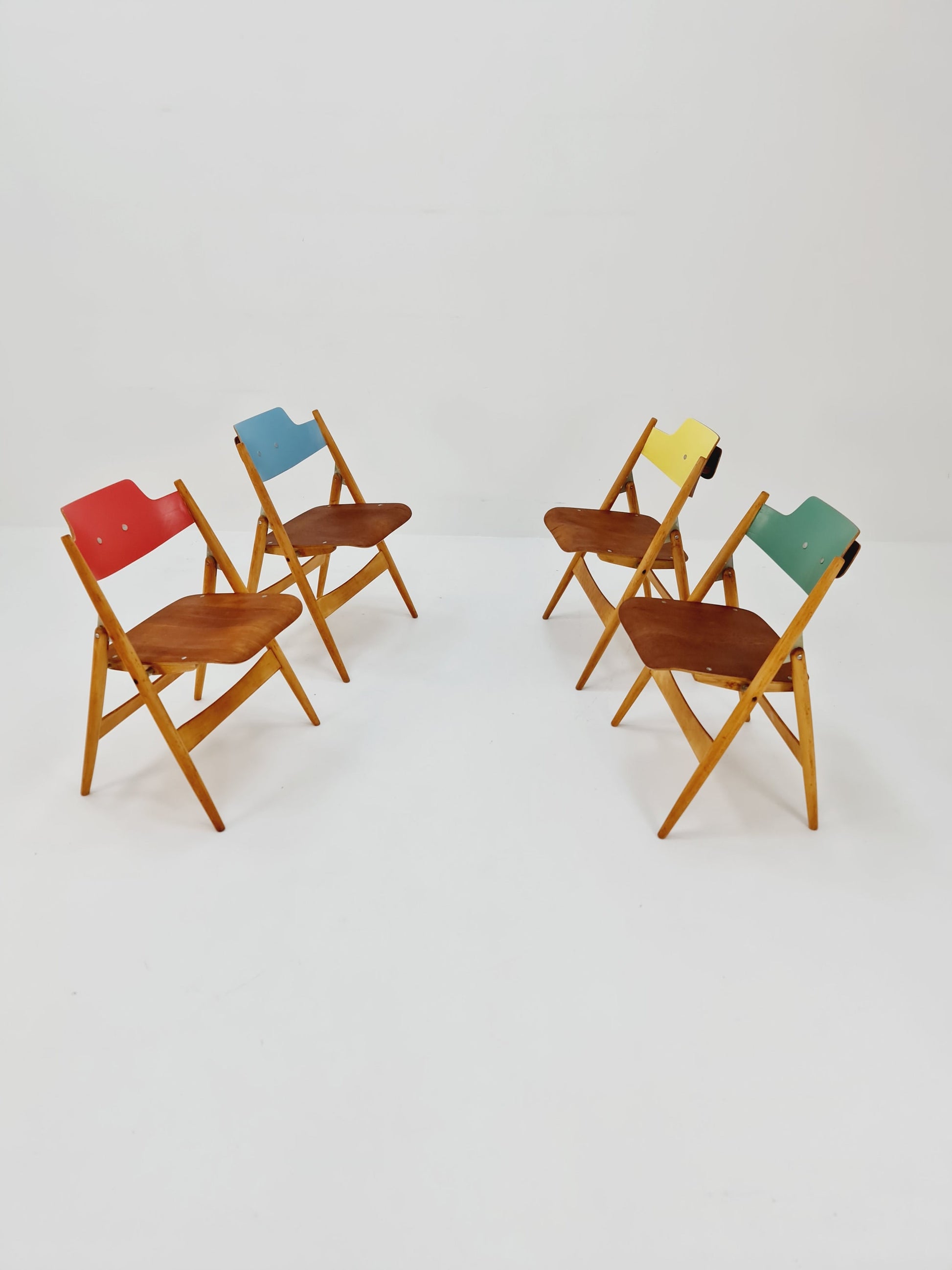 Austrian folding chair model SE18 by Egon Eiermann for Wilde & Spieth, 1950s Set of 4