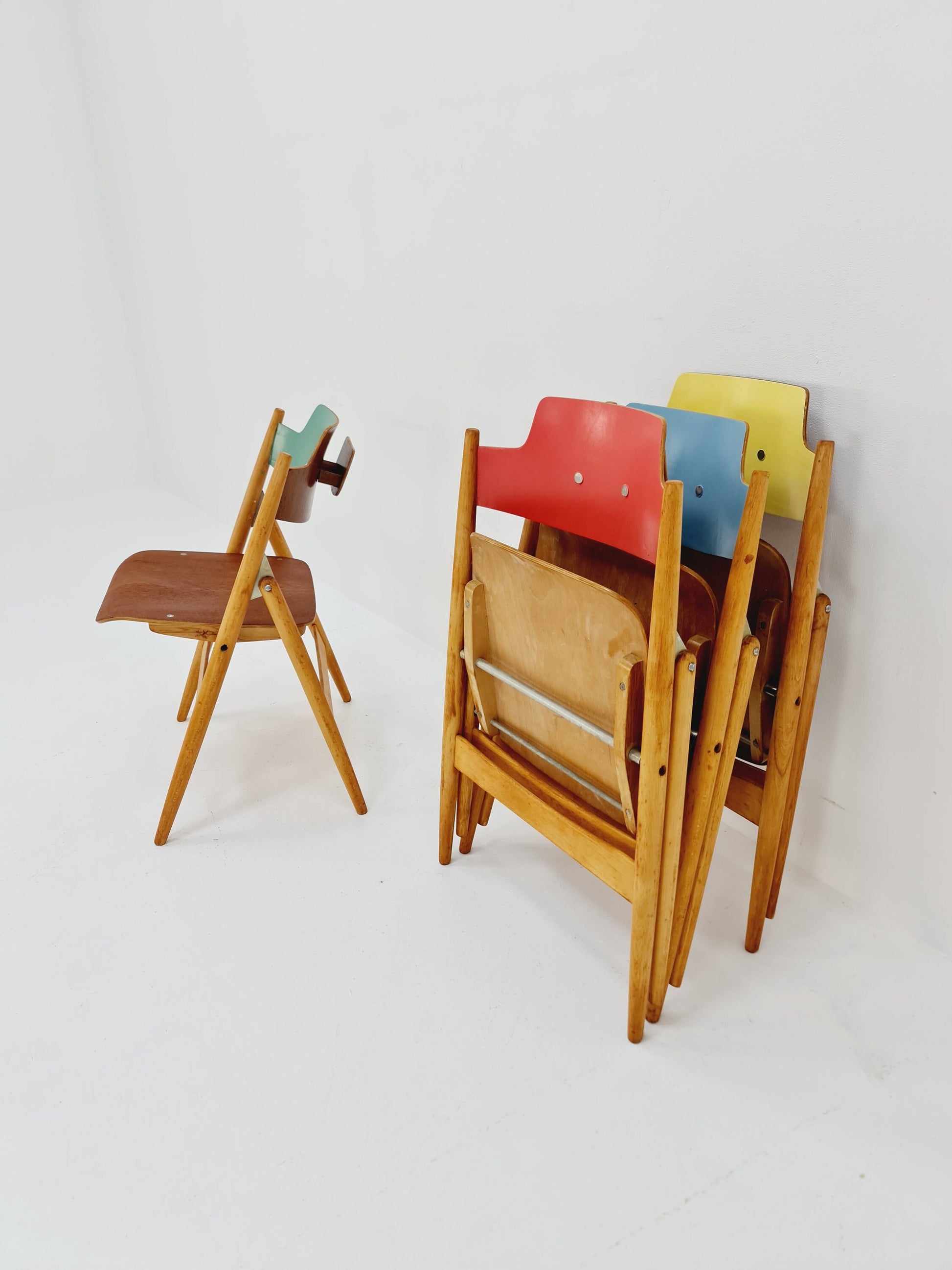 Austrian folding chair model SE18 by Egon Eiermann for Wilde & Spieth, 1950s Set of 4