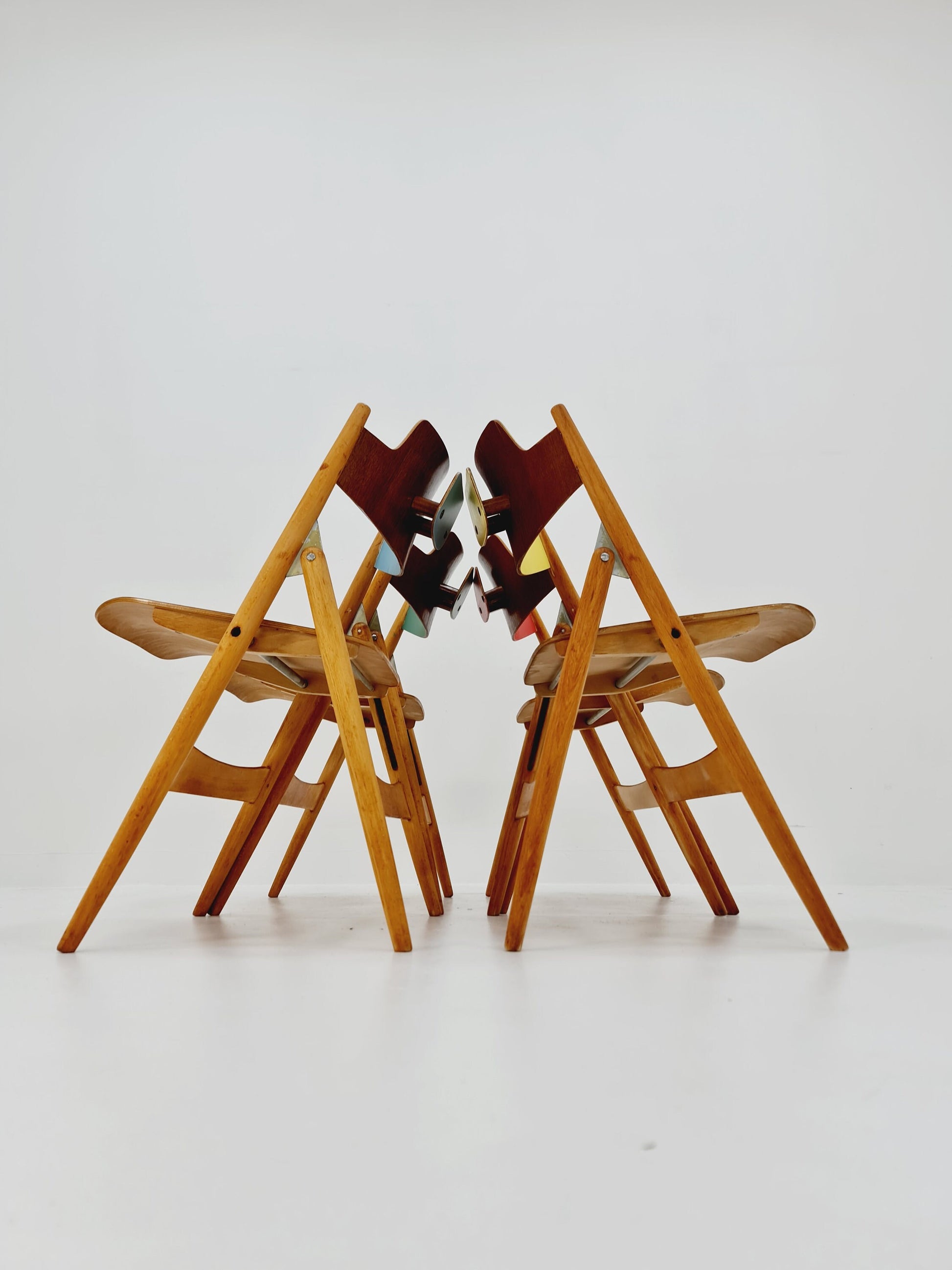 Austrian folding chair model SE18 by Egon Eiermann for Wilde & Spieth, 1950s Set of 4