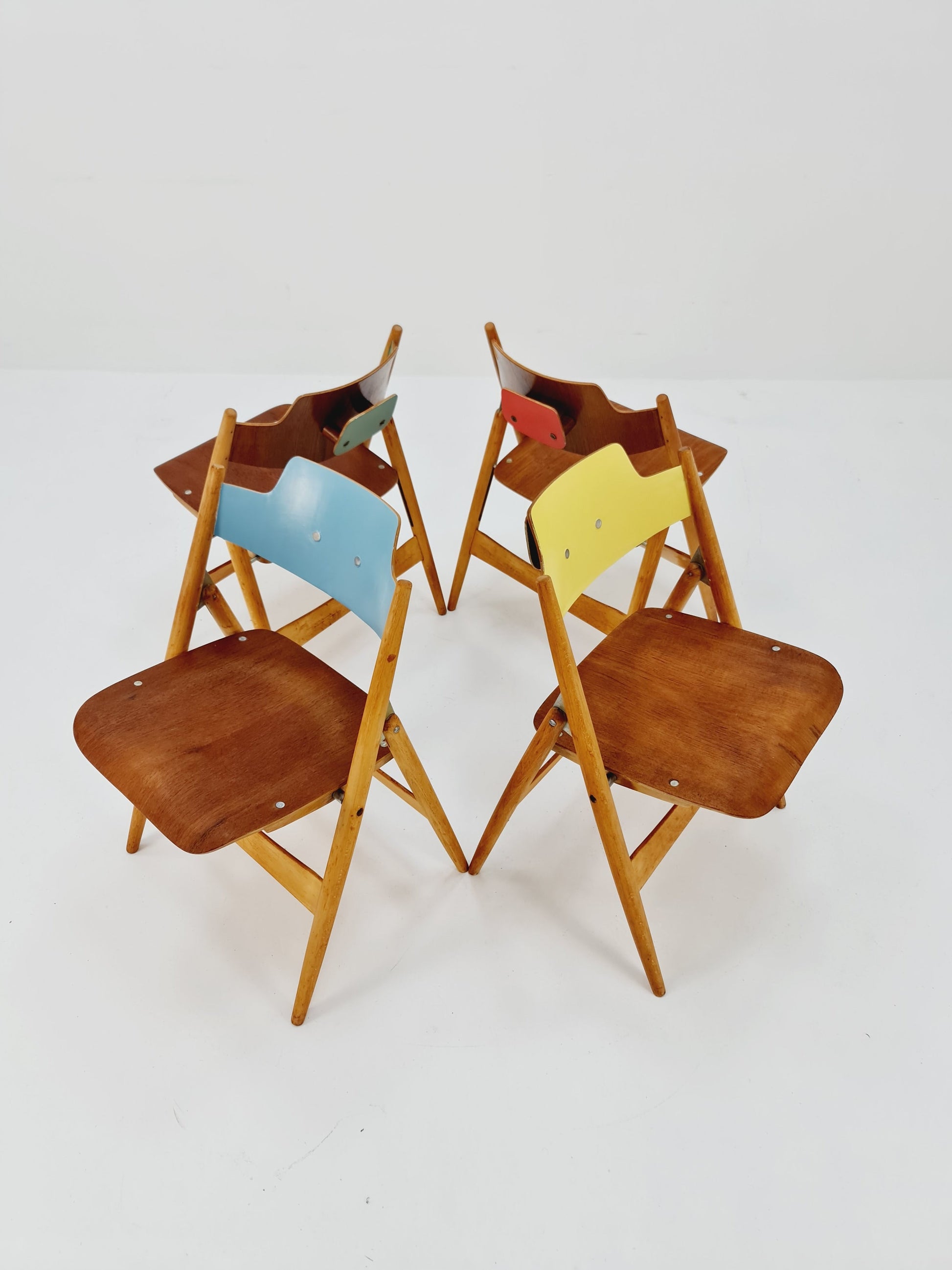 Austrian folding chair model SE18 by Egon Eiermann for Wilde & Spieth, 1950s Set of 4