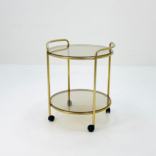 Mid Century Modern Bar/ Tea Cart Gold/Brass smoked Glass France 1970s .
