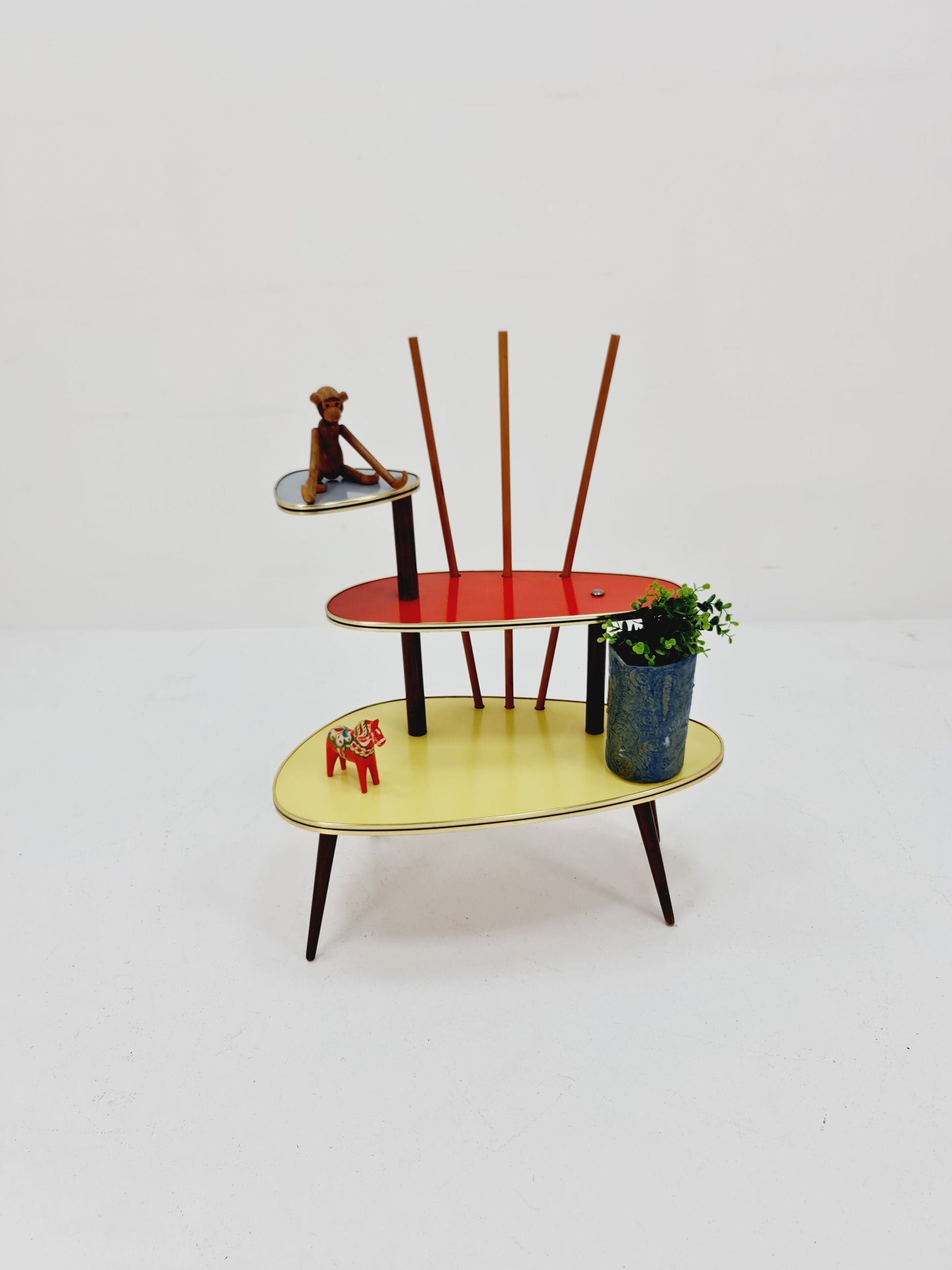 Big 1950s German Plant Stand, Colorful Vintage Mid-Century Minimalist Indoor Plant Stand Side Table Retro flower table