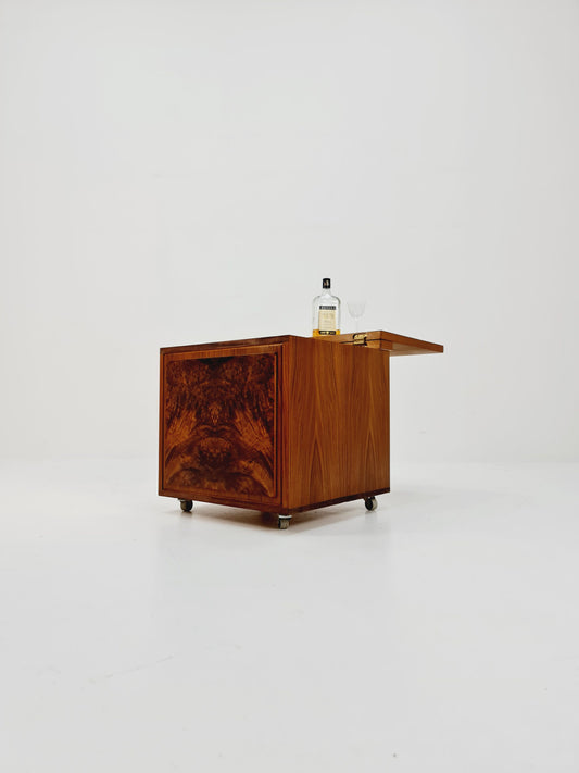 Super rare German mid century bar cart trolley in teak and beech, 1960s