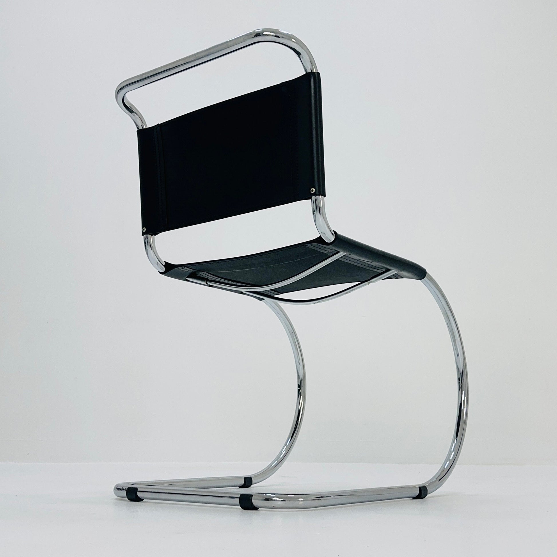 MR10 lounge black leather chair design by Ludwig Mies van der Rohe , 1980s