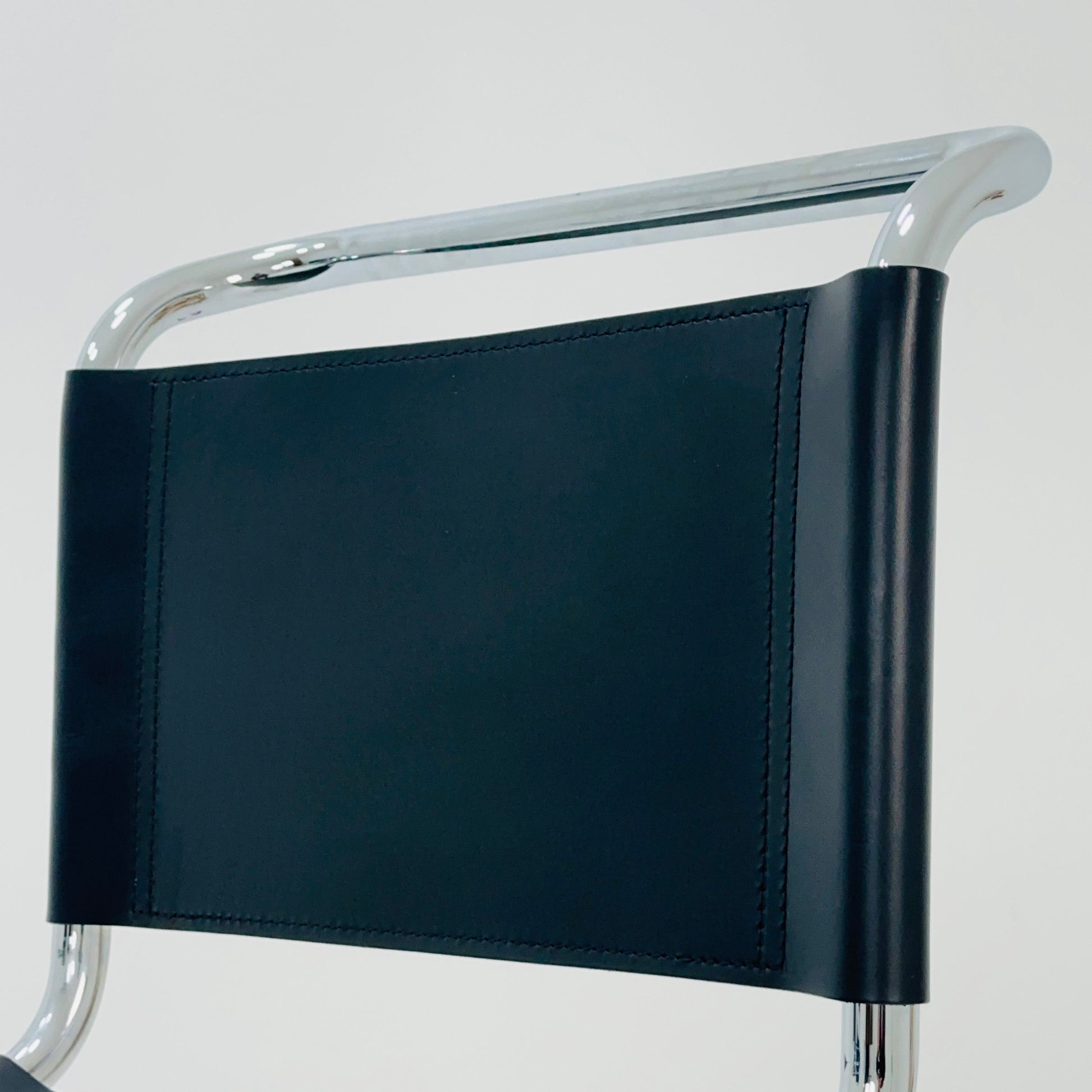 MR10 lounge black leather chair design by Ludwig Mies van der Rohe , 1980s