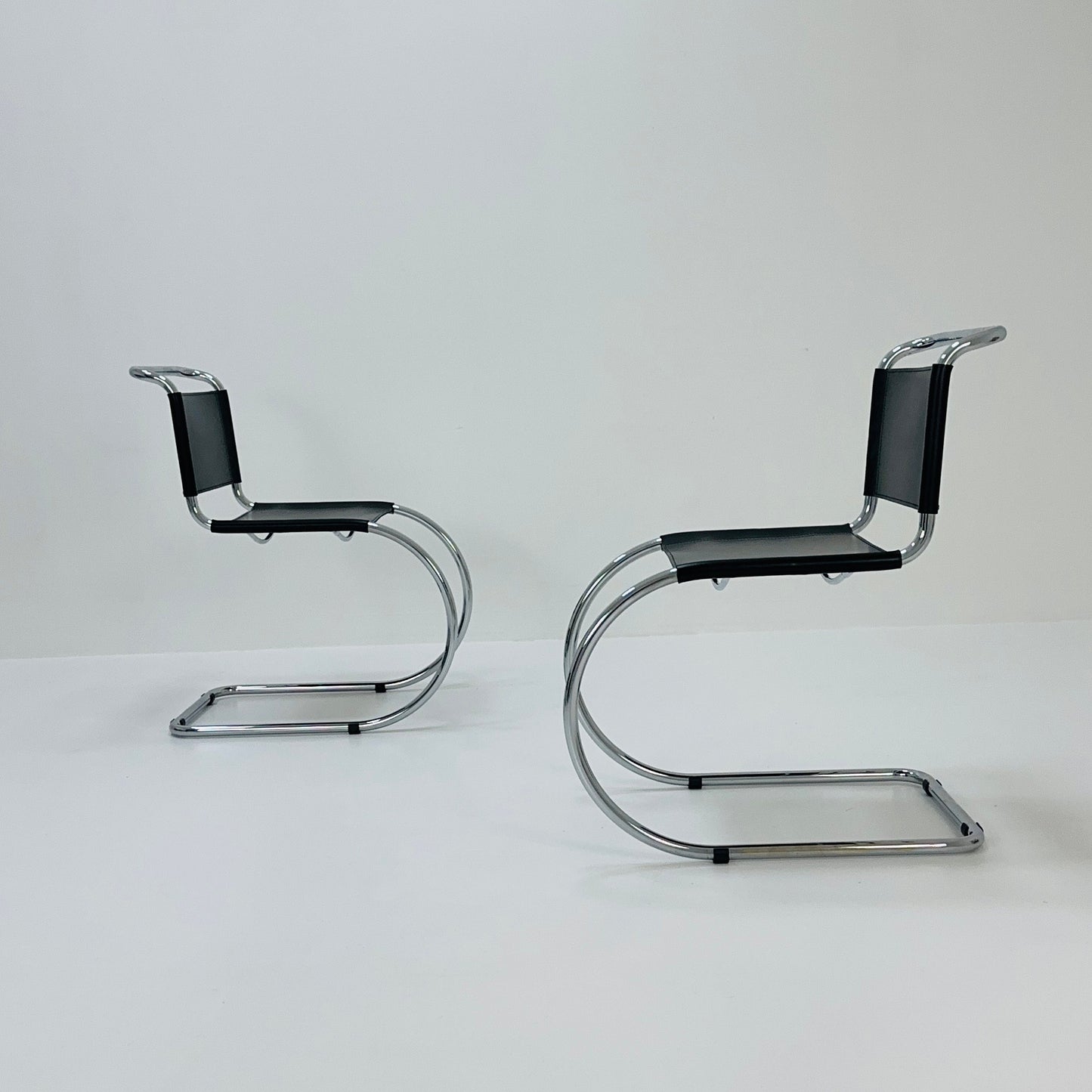 MR10 lounge black leather chair design by Ludwig Mies van der Rohe , 1980s