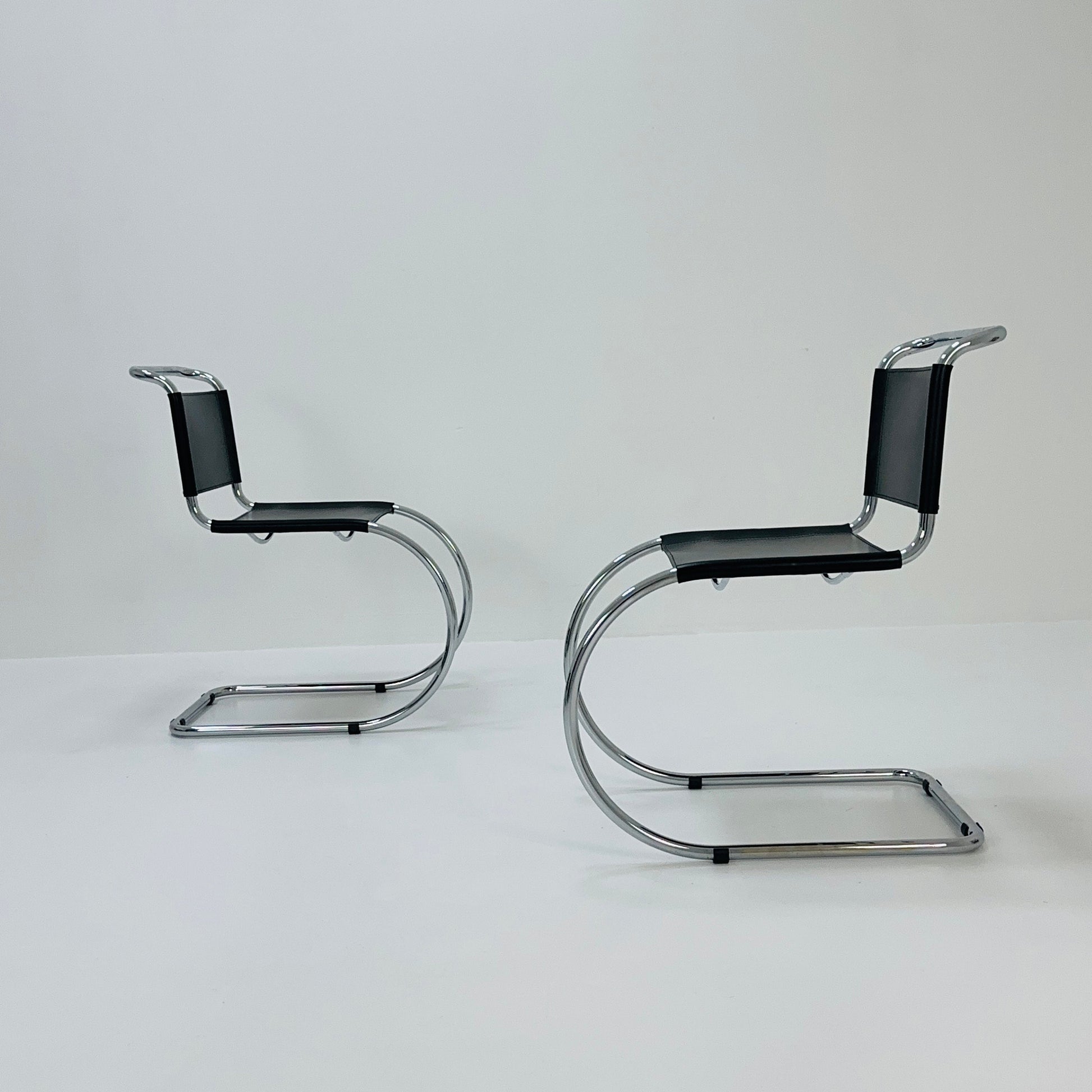 MR10 lounge black leather chair design by Ludwig Mies van der Rohe , 1980s