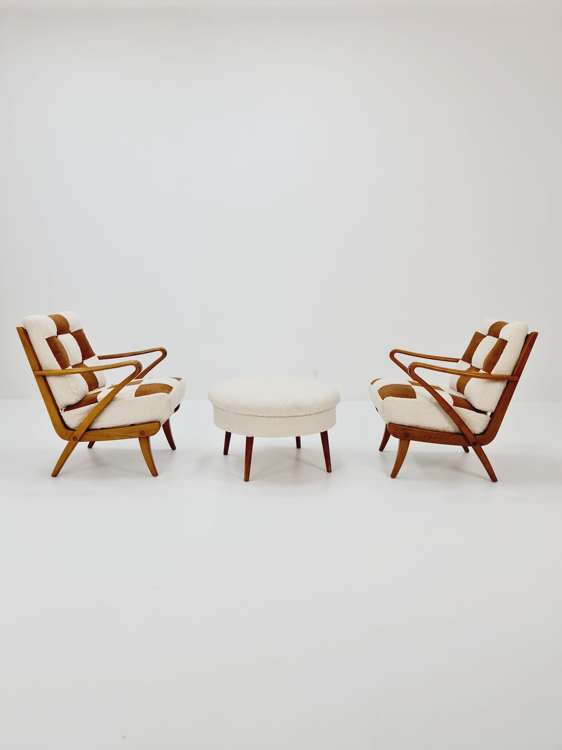 Rare Midcentury German Set of club lounge chair With Ottoman , 1950s