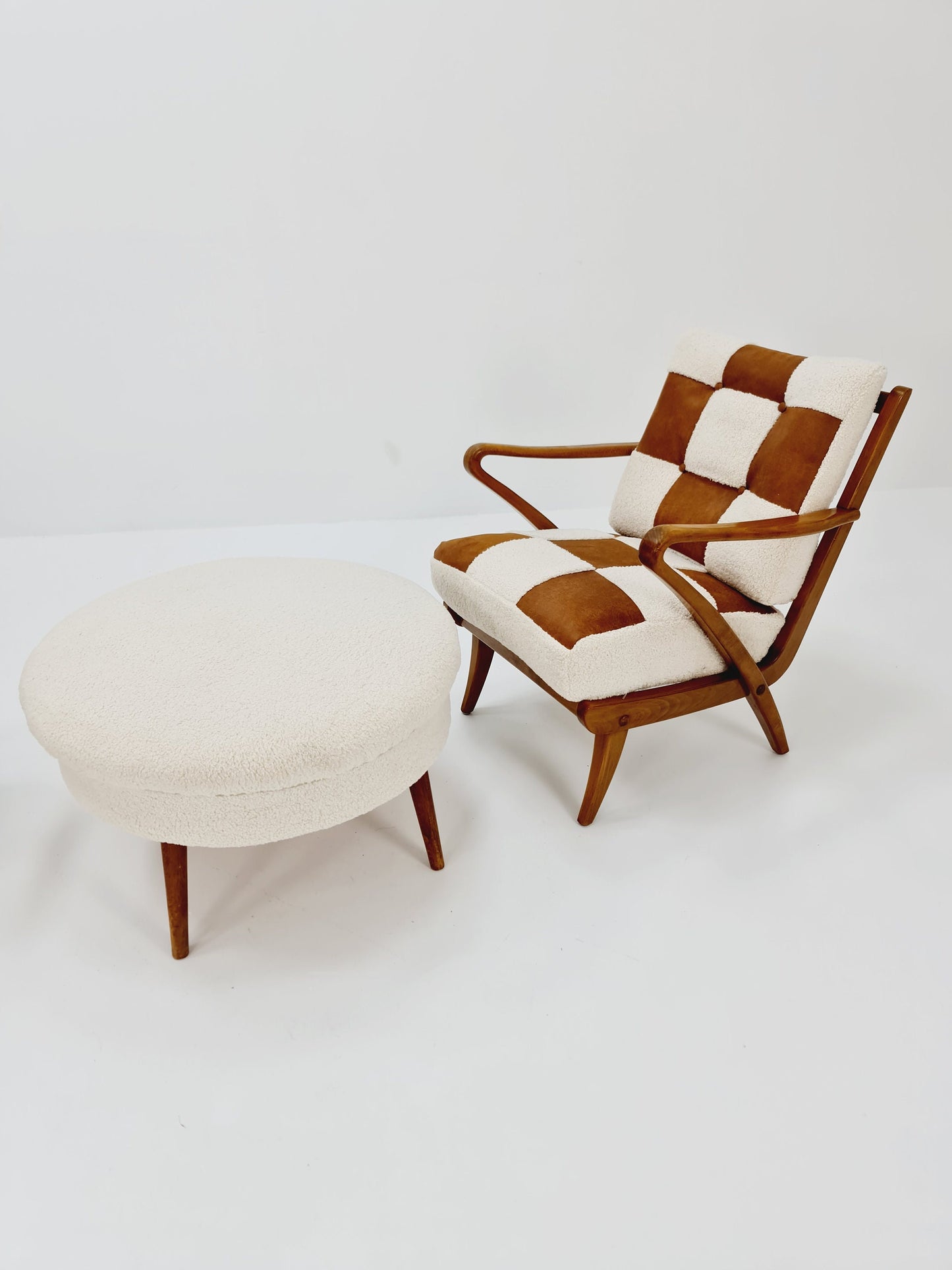 Rare Midcentury German Set of club lounge chair With Ottoman , 1950s