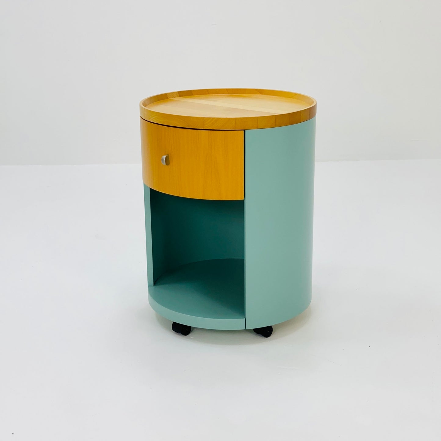 stunning designer Schönbuch round chest of drawers / nightstand Conga walnut veneered Germany