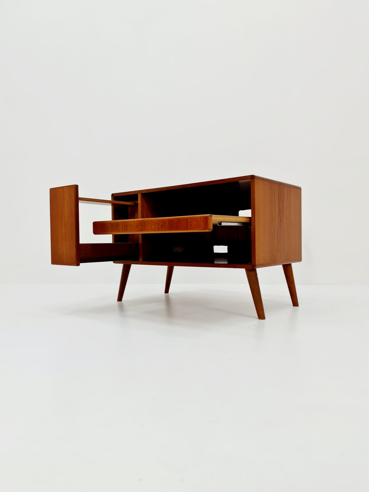 Vintage Danish teak record cabinet sideboard by Komfort 1960s