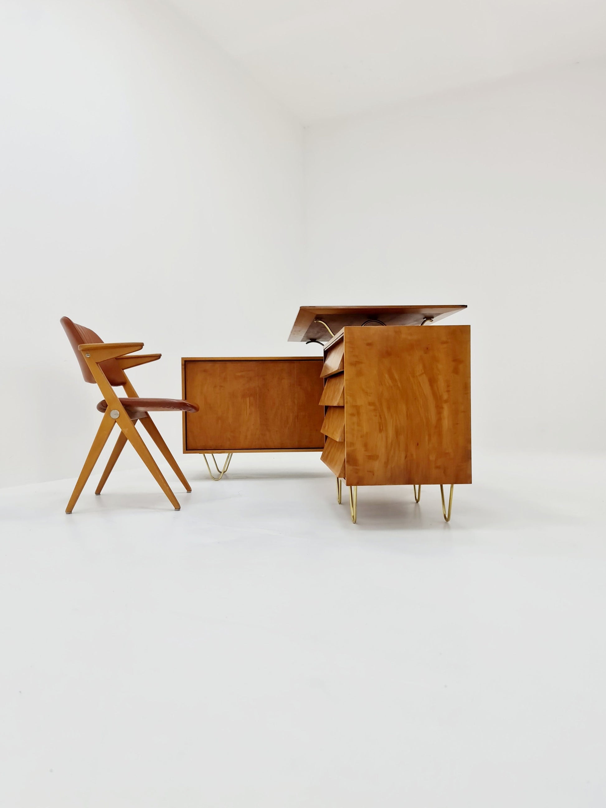 Super Rare Mid century vintage desk with attached sideboard by Alfred Altherr, 1950s